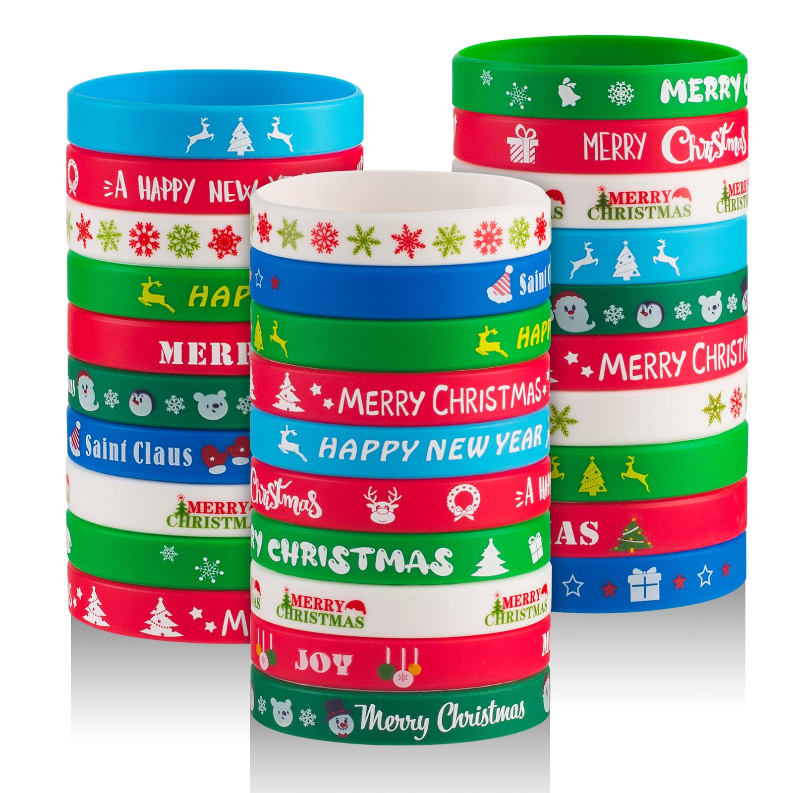 30pcs Christmas Silicone Bracelets for Kids - Bulk Rubber Wristbands Pack for Holiday Party Favors, Stocking Stuffers & Gifts - Cute Christmas Accessories for Students, Teens & Children - Perfect for Classroom Rewards, Christmas Events & Festive Celebrations