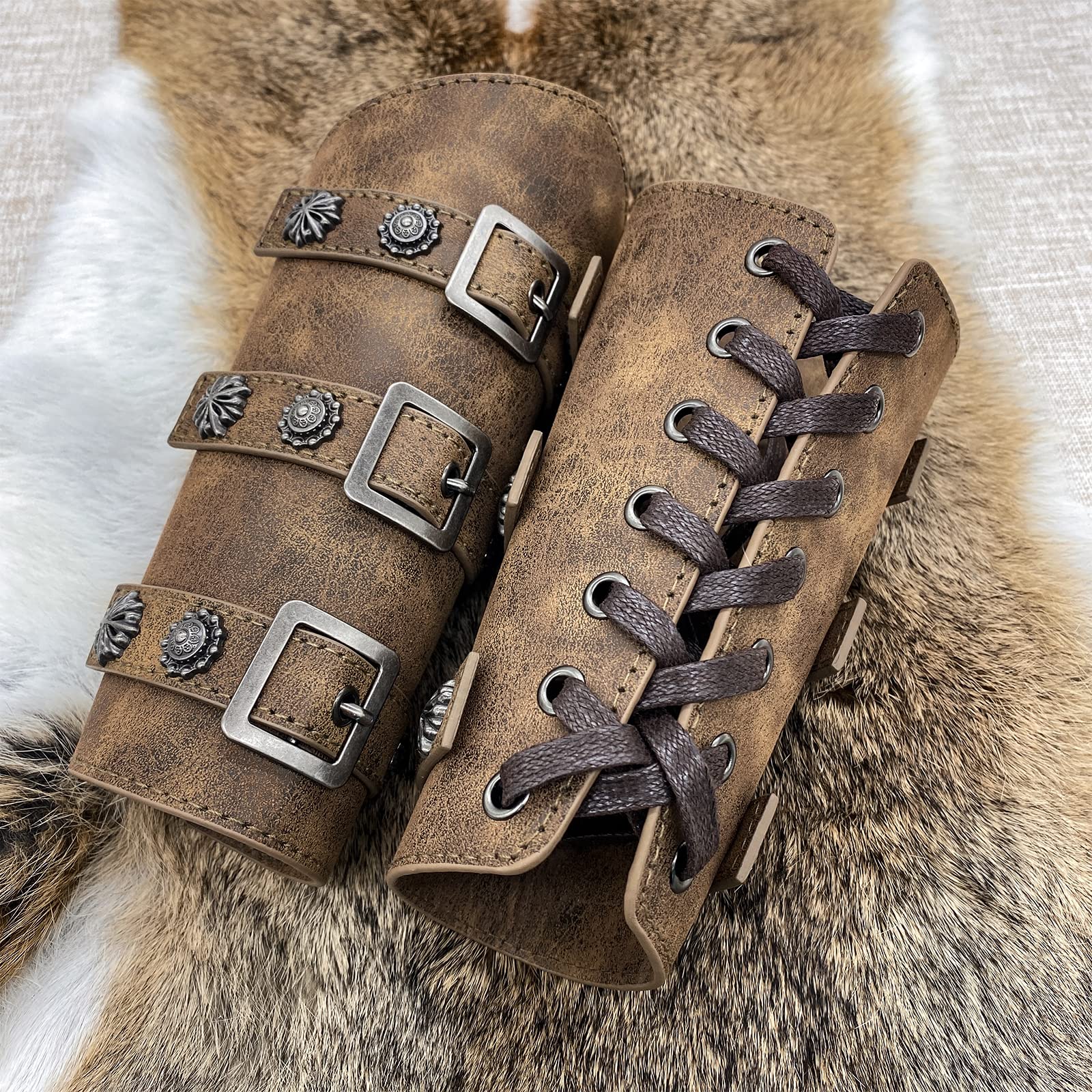 Viking Bracers - Medieval Leather Arm Armor Cuffs & Gauntlets (2-Pack) - Punk Style Wristbands for Men & Women - Perfect for LARP, Cosplay & Renaissance Fairs