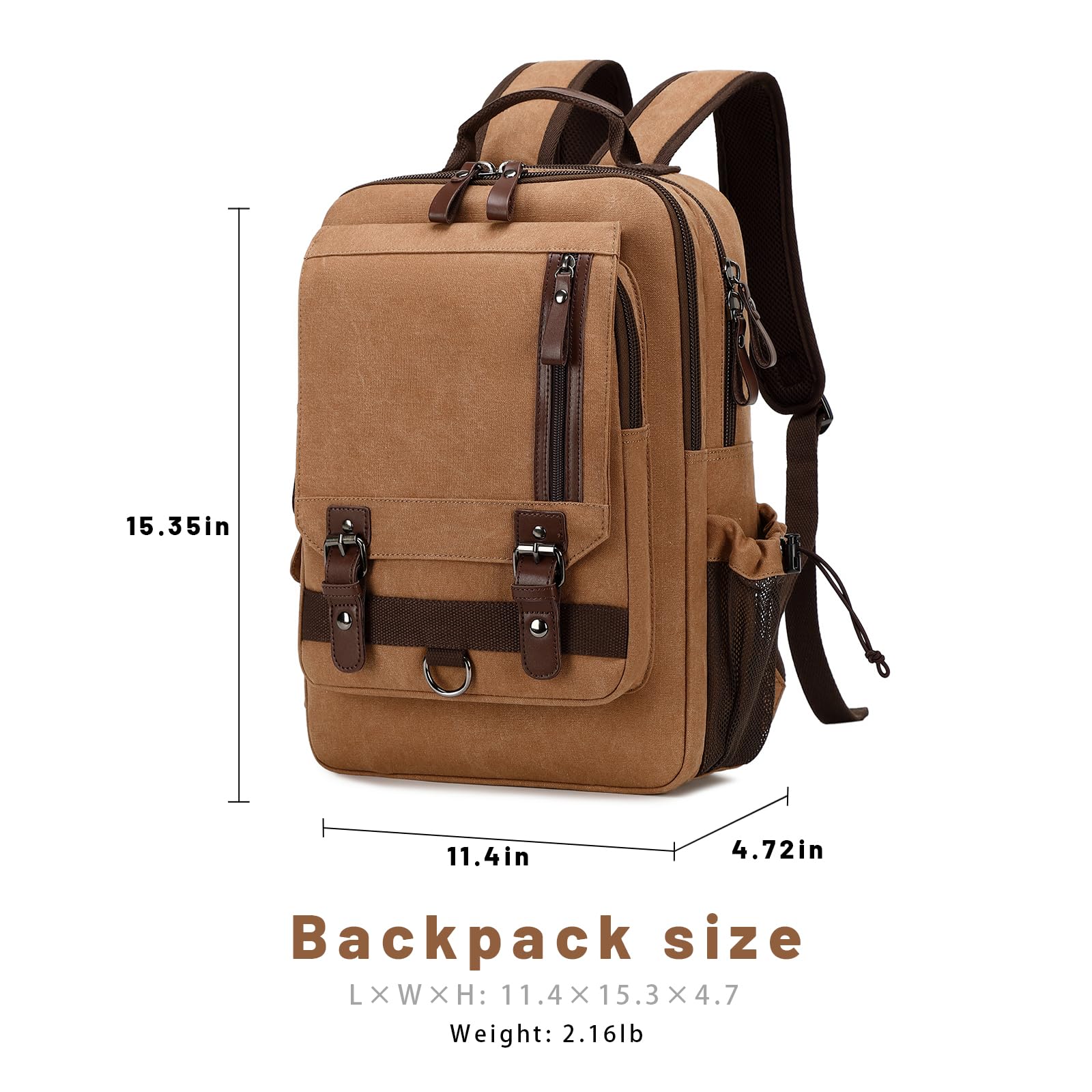 Waterproof Anti-Theft Laptop Backpack for Men - 15.6 Inch Business Travel Backpack with USB Charging Port, Durable Canvas Daypack for Work, Commuting & Outdoor Activities (Coffee Brown)