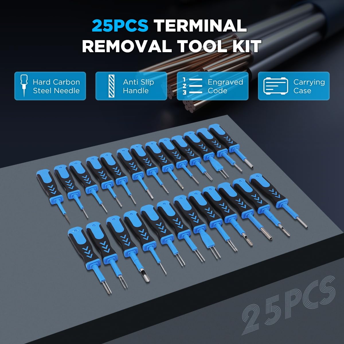 25 PCS Terminal Ejector Kit - Hard Carbon Steel Automotive Wire Pin Connector Removal & Release Tool Set - Non-Damage Depinning Tool for Car, Truck & Motorcycle Electrical Repairs