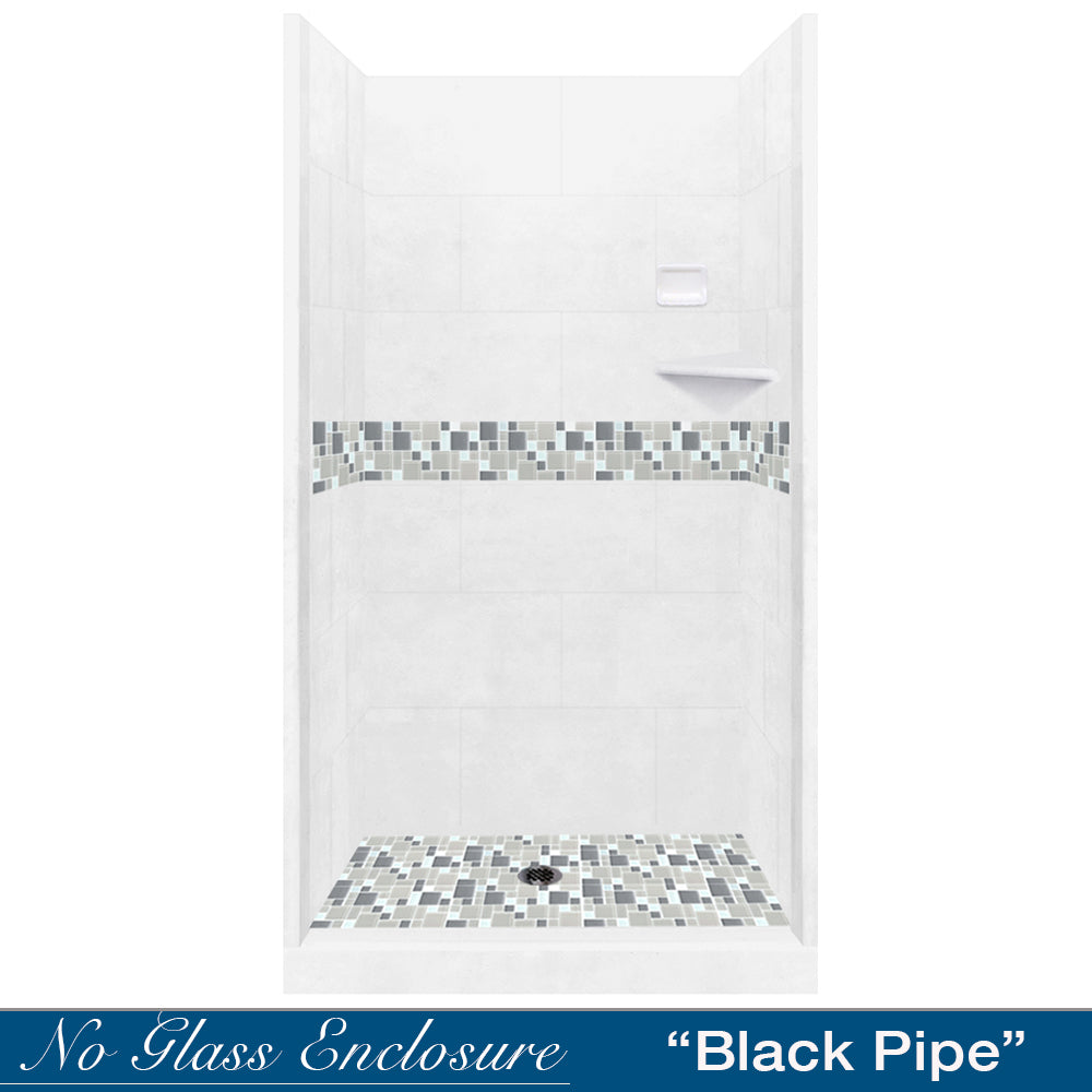 Alcove Natural Buff Sistine Stone & Newport Mosaic DIY Shower Remodel Kit - Waterproof Bathroom Wall Tile for Shower Surround and Backsplash Installation