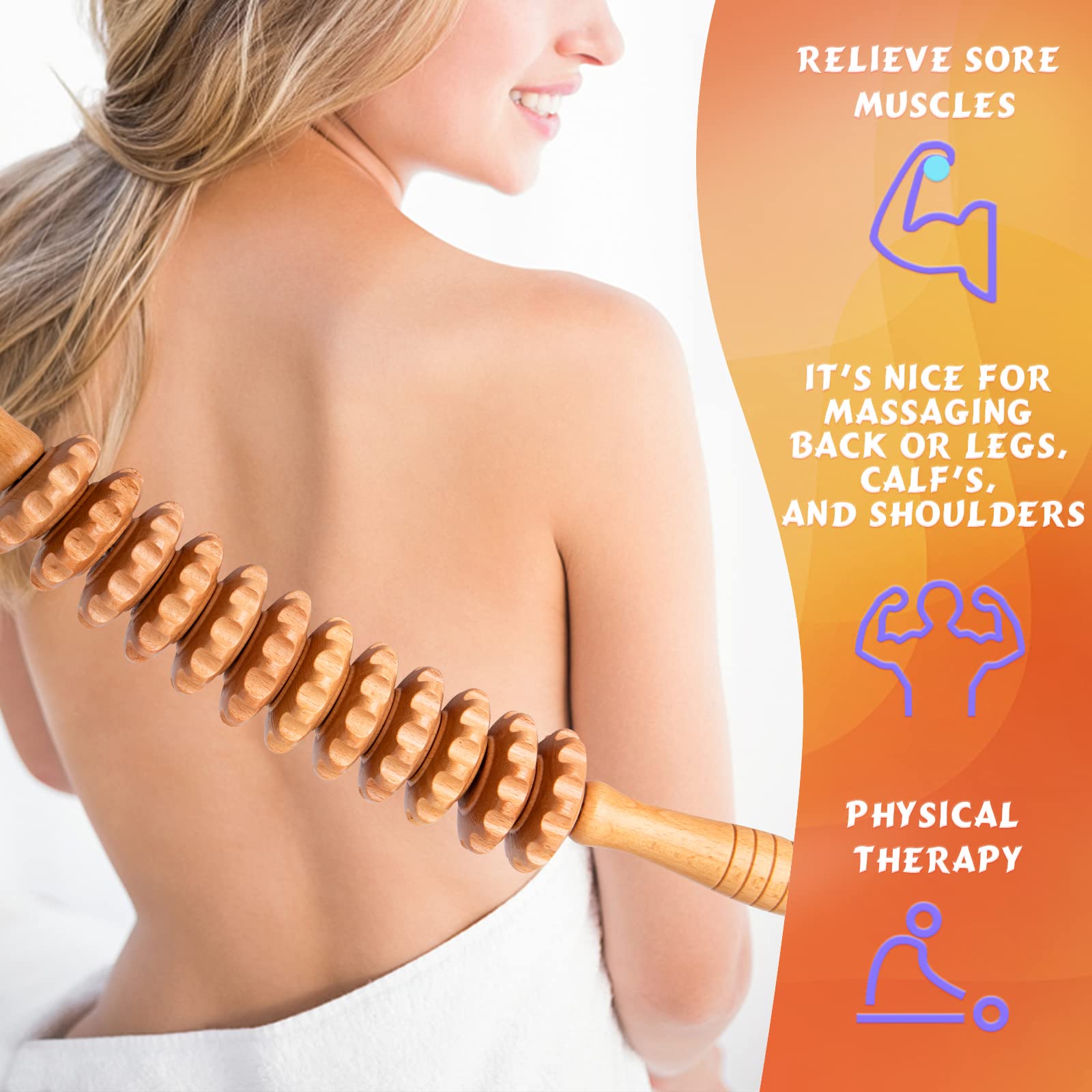 **Wooden Therapy Massage Roller for Lymphatic Drainage & Cellulite Reduction - Curved Muscle Roller Stick for Waist, Thigh & Stomach Massage - Relaxation & Pain Relief (Includes White Box) - Perfect for Post-Workout Recovery & Home Spa**