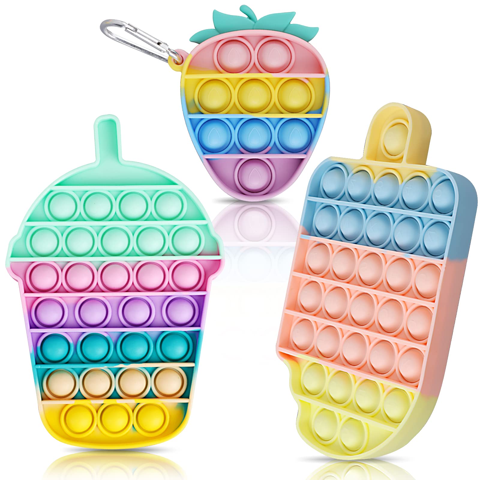 3 Pack Summer Pop Fidget Toys - Bubble Sensory Stress Relief Toys for Kids & Adults, Ice Cream Shaped Poppers for Anxiety Relief, Classroom Prizes & Party Favors - Perfect for Birthday Goodie Bags, Travel & Office Stress Relief