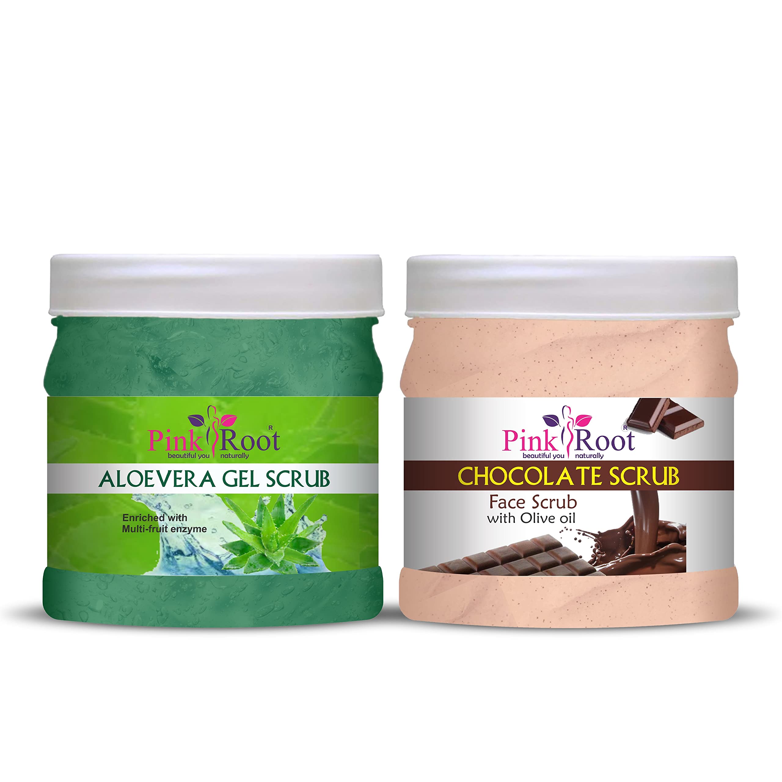 Pink Root Aloe Vera Gel Scrub & Chocolate Scrub - 500gm Each | Natural Exfoliating Face & Body Scrub for Glowing Skin | Perfect for Spa Day & At-Home Skincare Routine