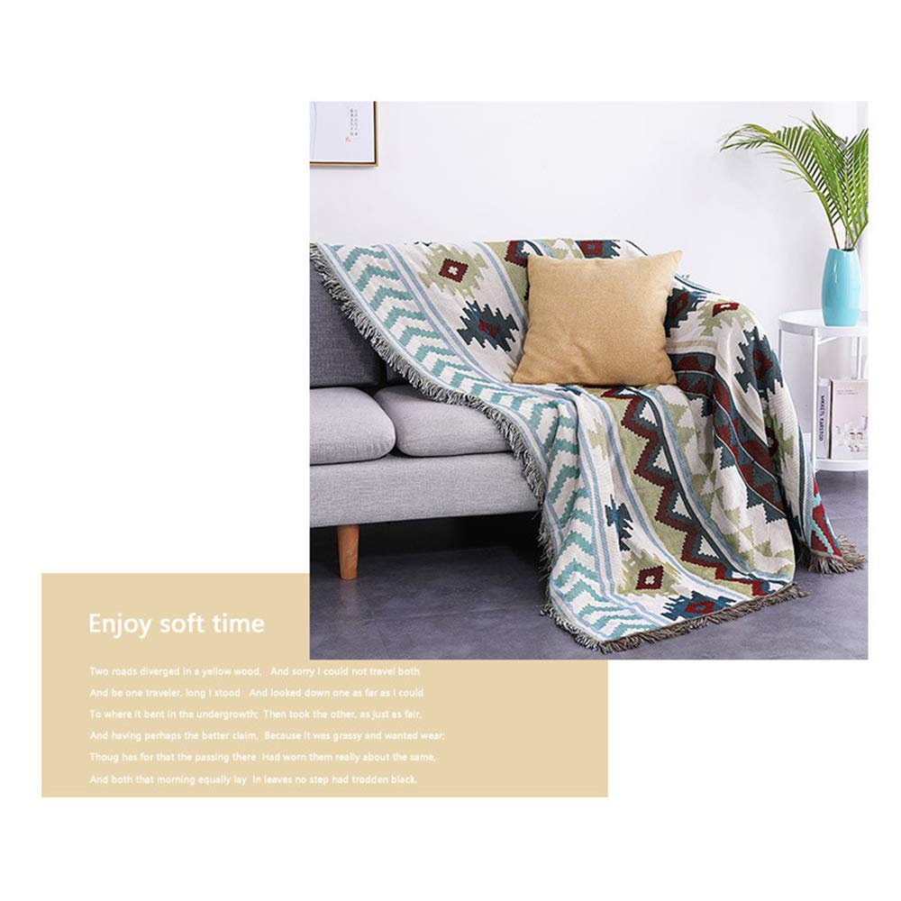Boho Blanket - Soft Knit Sofa Cover with Tassels, Dustproof Fabric Throw Blanket (160x260cm) for Living Room, Bed, Couch & Outdoor Use