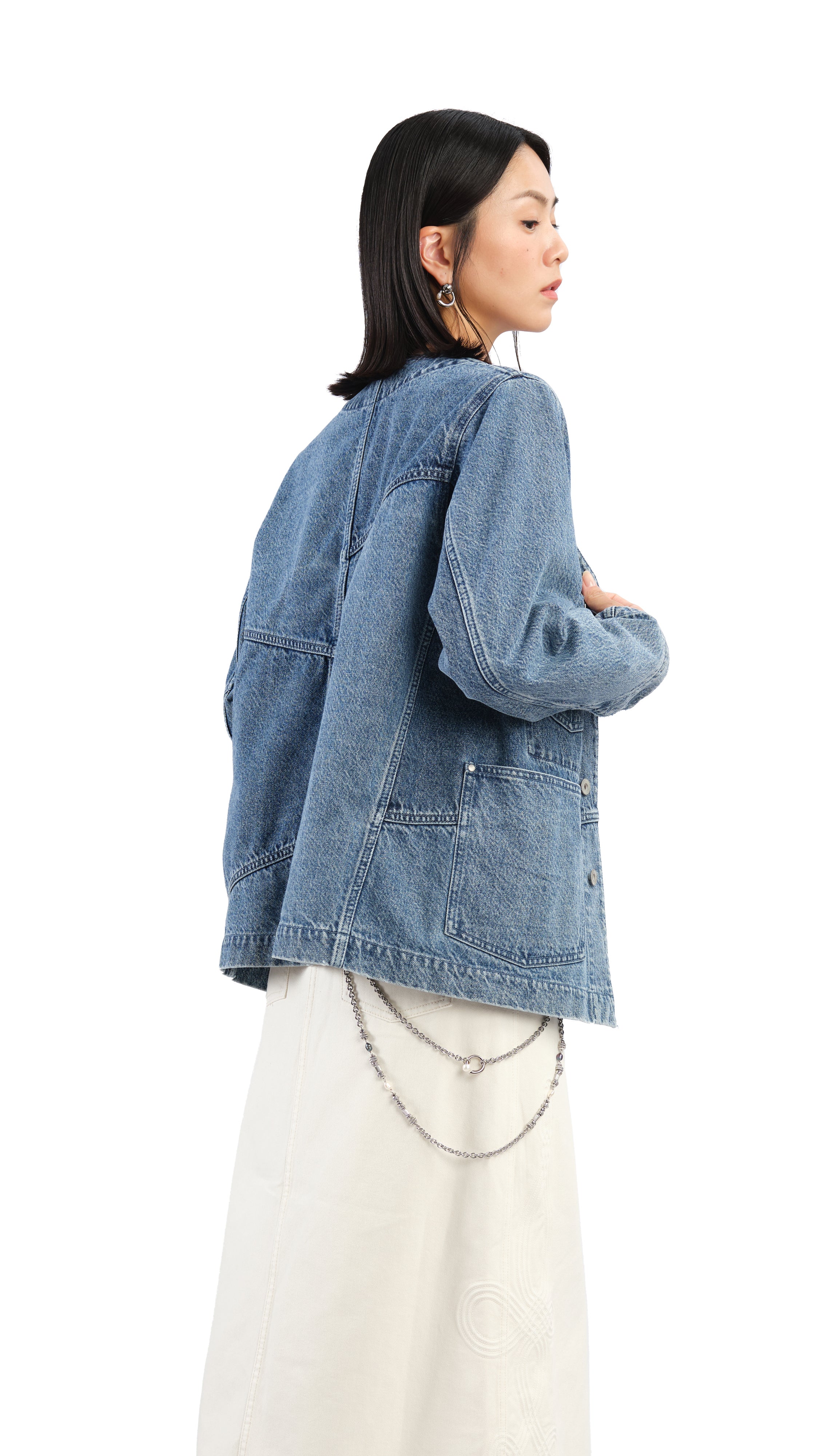 Vintage Rebuilt Collarless Denim Jacket for Women & Men - Distressed Denim Trucker Jacket with Raw Hem - Perfect for Streetwear, Layering & Casual Outfits