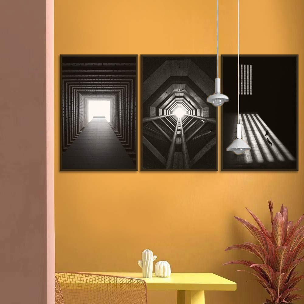 Wall26 3-Piece Framed Canvas Wall Art - Modern Geometric Abstract Cityscape Painting for Living Room & Bedroom Decor (24