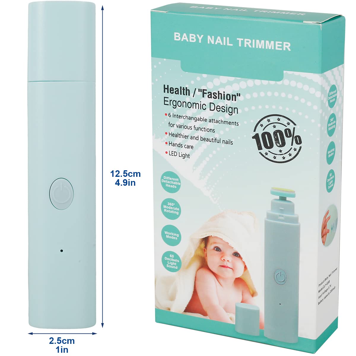 Kuphy Electric Baby Nail Trimmer - Rechargeable LED Nail Clipper with 6 Grinding Heads for Infants & Adults | Safe Portable Nail File for Toenails & Fingernails | Perfect for Newborn Care, Travel & Home Manicure/Pedicure