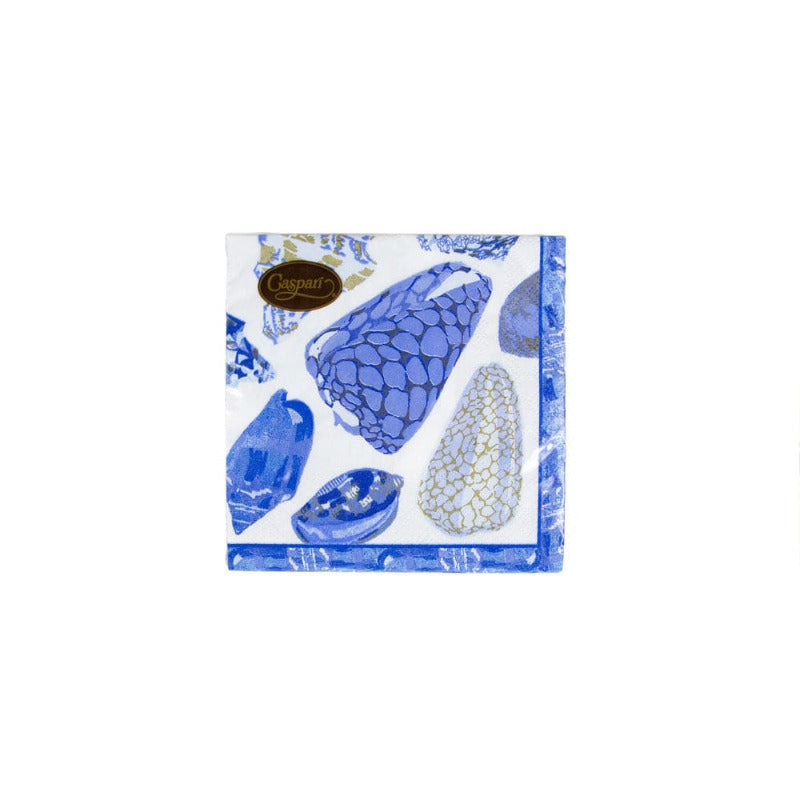 Premium Blue Cocktail Napkins - Elegant Shell Design for Parties, Weddings & Events - 100-Pack Disposable Napkins for Drinks & Appetizers