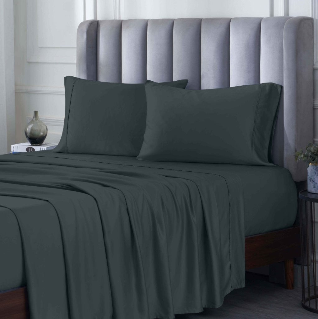 300 Thread Count Rayon From Bamboo Solid Deep Pocket Sheet Set - Ultra Soft & Breathable Bed Sheets for Queen Size Mattress - Perfect for All-Season Comfort & Luxury Bedroom Decor