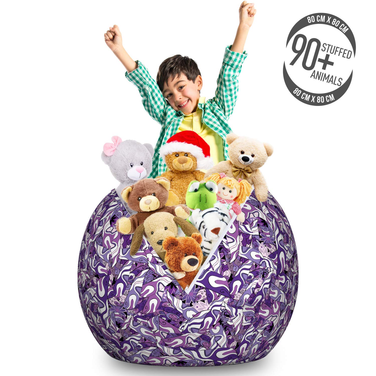 Ambesonne Large Dark Purple Storage Toy Bag Chair - Vintage Lilac Strokes & Swirls Design, Washable Stuffed Animal Organizer (Fuchsia Blue Violet) - Perfect for Kids' Room, Playroom & Nursery Organization