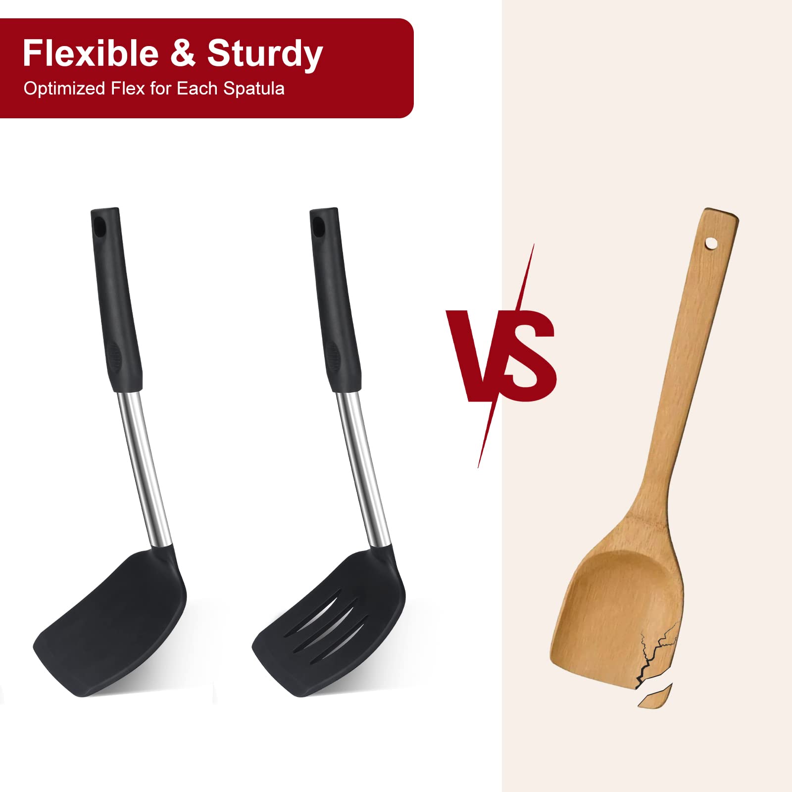Premium Silicone Spatula Turner Set - 2-Pack Heat-Resistant Kitchen Utensils for Nonstick Cookware, Fish, Eggs & Pancakes | Solid & Slotted Rubber Spatulas for Wok Cooking, Baking & Grilling | Ideal for Home Chefs & Professional Kitchens