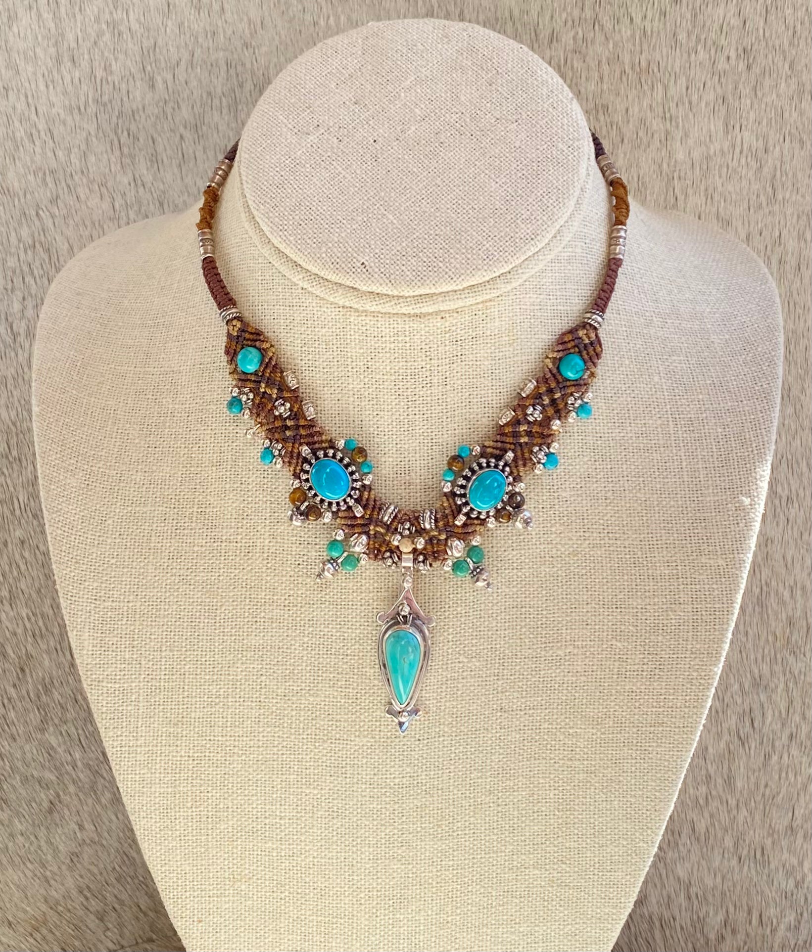 Handmade Macramé Choker Necklace with Turquoise Beads - Boho Chic Jewelry for Women, Perfect for Music Festivals & Beach Vacations