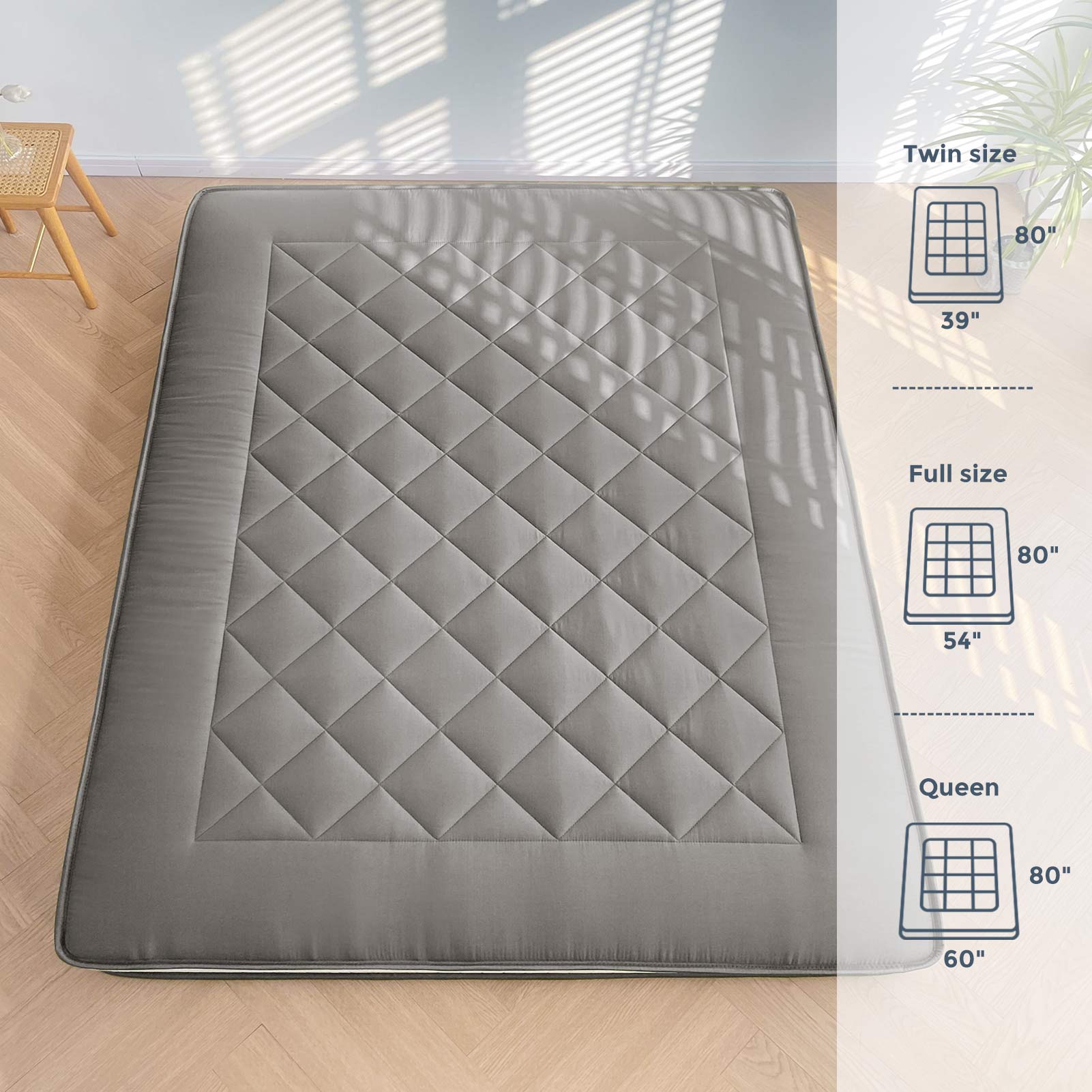 MAXYOYO 6-Inch Extra Thick Japanese Futon Mattress - Premium Diamond Quilted Floor Bed for Bedroom, Guest Room & Small Spaces - Dark Grey - Ideal for Apartments, Dorms & Minimalist Living