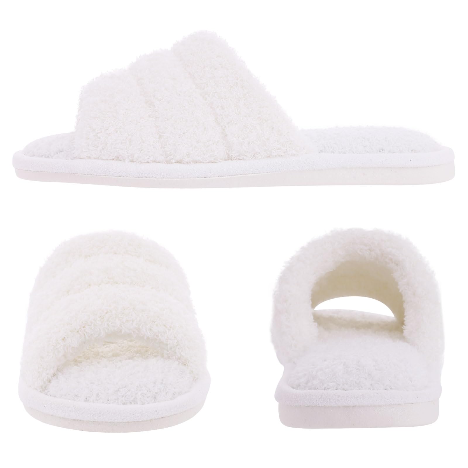 Shevalues Women's Terry Cloth Open Toe Slippers with Memory Foam - Soft & Comfortable Slip-On House Shoes for Indoor Relaxation, Spa Days & Cozy Lounging