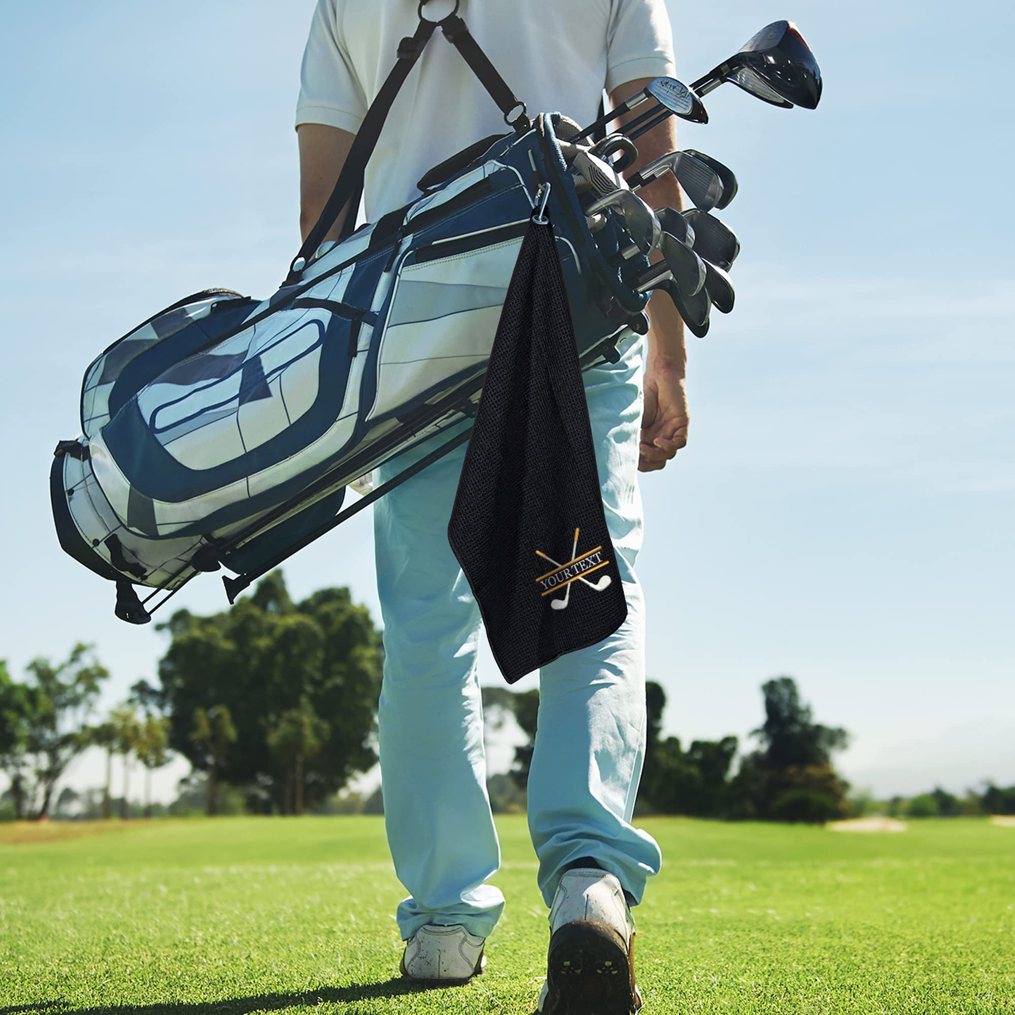Custom Embroidered Golf Towel with Clip - Personalized Golf Gift for Men - Durable & Absorbent Golf Accessory for Golf Bags (Black) - Perfect for Golf Tournaments, Practice Sessions & Club Events