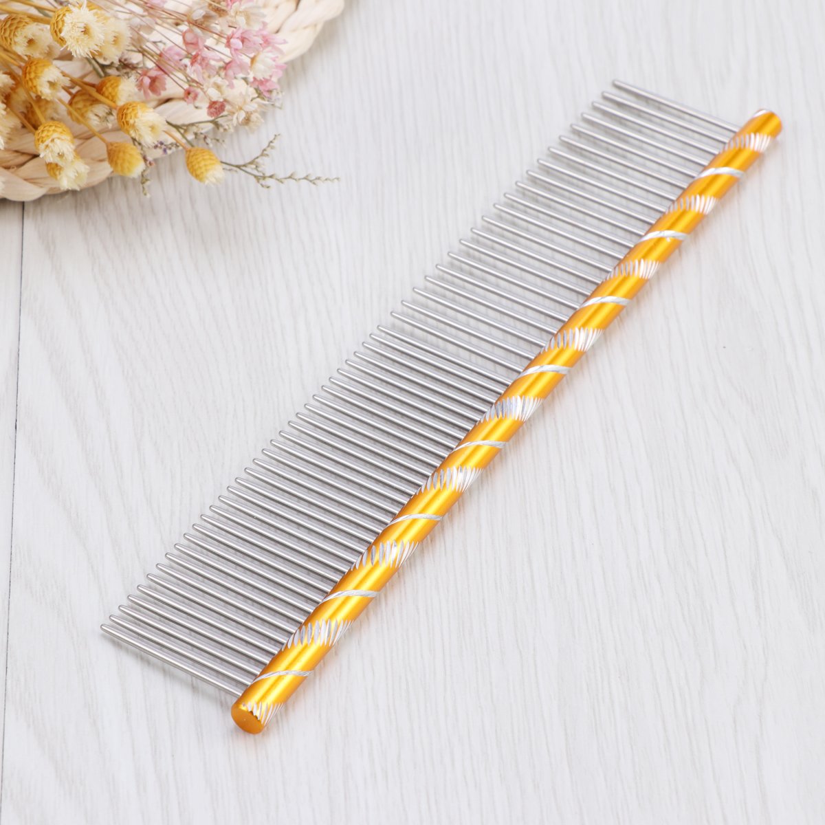 Stainless Steel Pet Grooming Comb with Rounded Ends - Tangle & Knot Remover for Cats & Dogs - Gentle Detangling Comb for Daily Pet Care & Professional Grooming