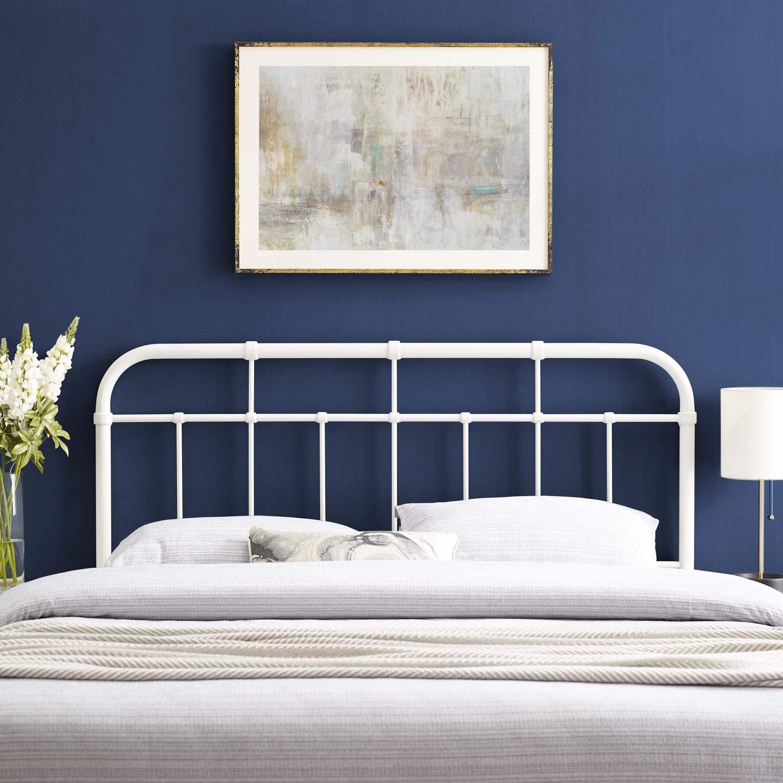 Modway Alessia Modern Farmhouse White Metal Queen Headboard - Elegant Bedroom Decor for Farmhouse & Rustic Style Homes