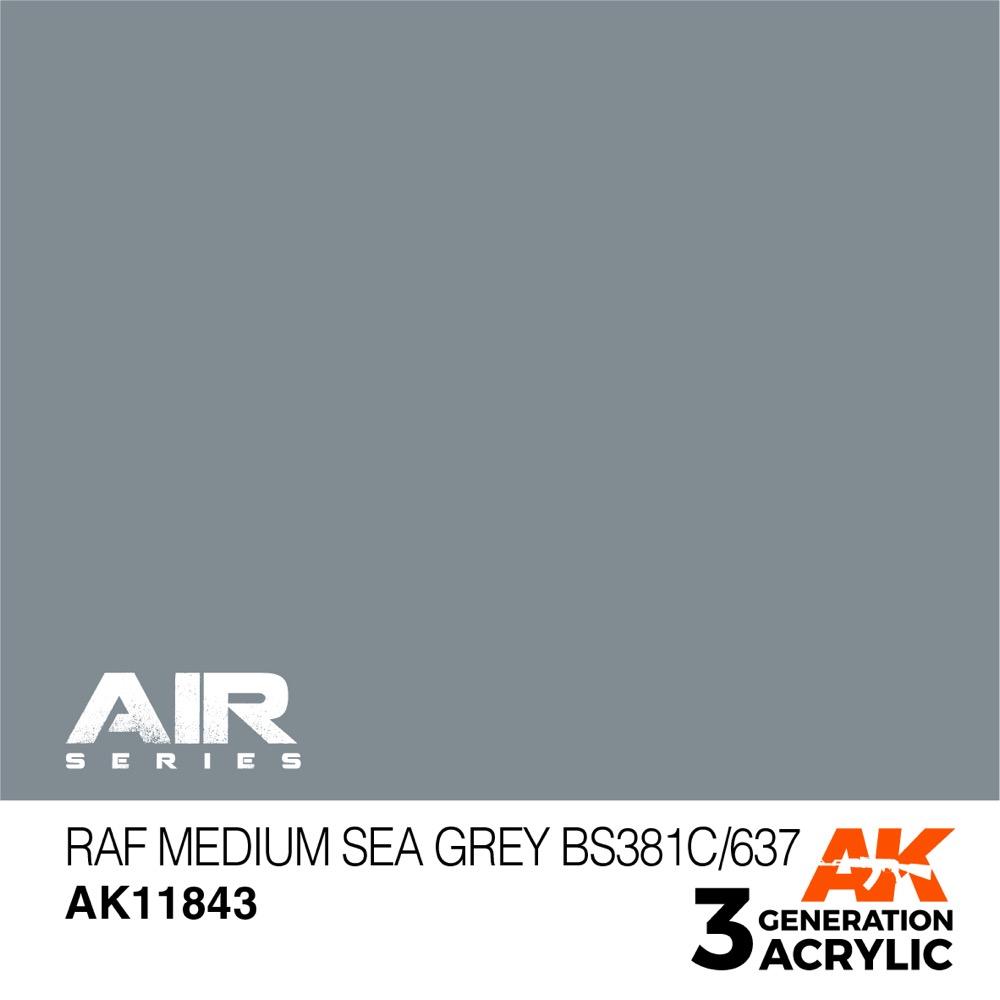 AK Interactive AK11843 Air Series RAF Medium Sea Grey BS381C/637 Acrylic Paint - 17ml Bottle - 3rd Generation Formula - Perfect for Model Kits, Miniatures & Scale Aircraft Painting
