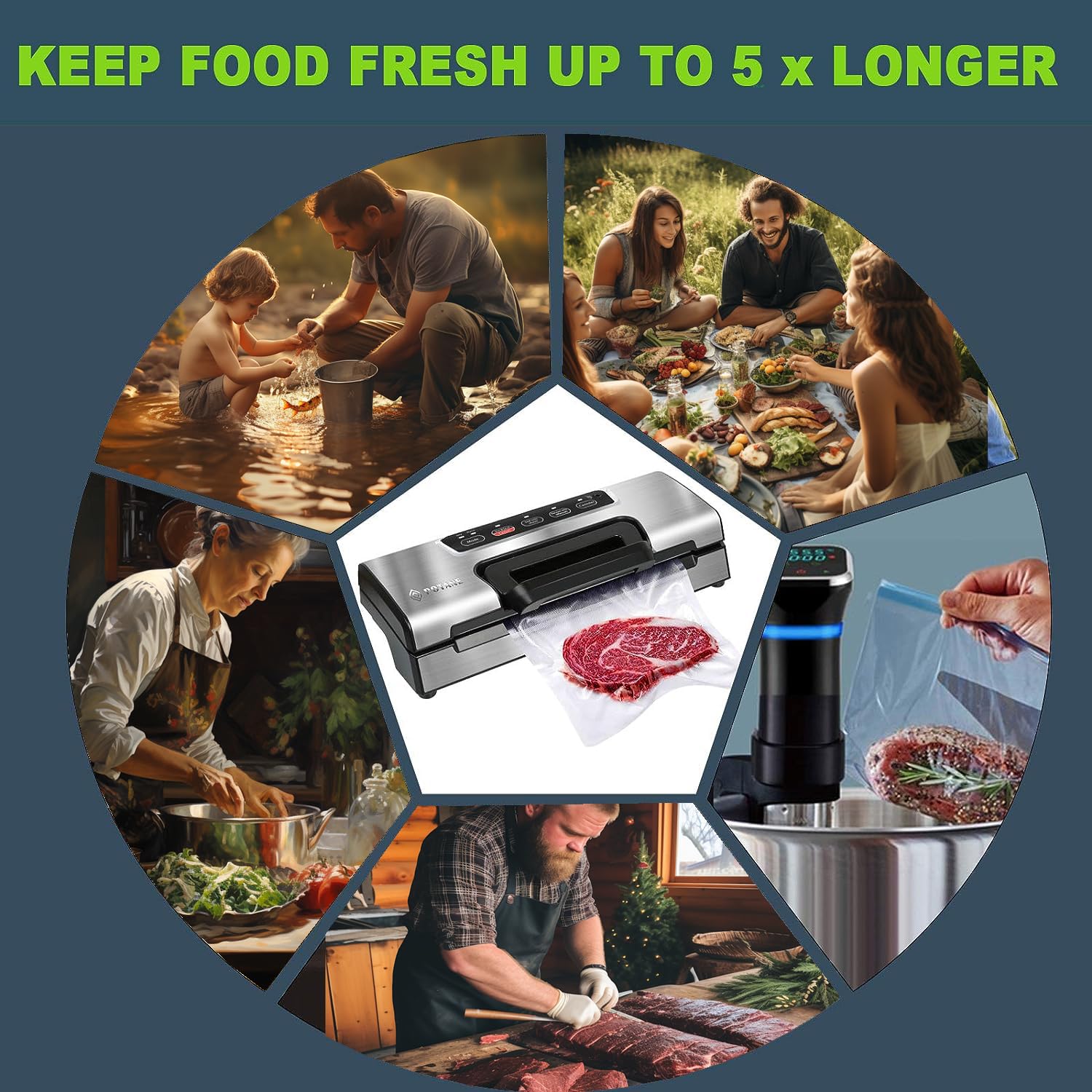 Premium Vacuum Sealer Machine for Food Storage - Automatic & Manual Modes with Built-in Cutter | Includes 2 Bag Rolls (11”x16’ & 8”x16’) | Compact Design for Kitchen Countertop | Perfect for Meal Prep, Sous Vide & Long-Term Food Preservation