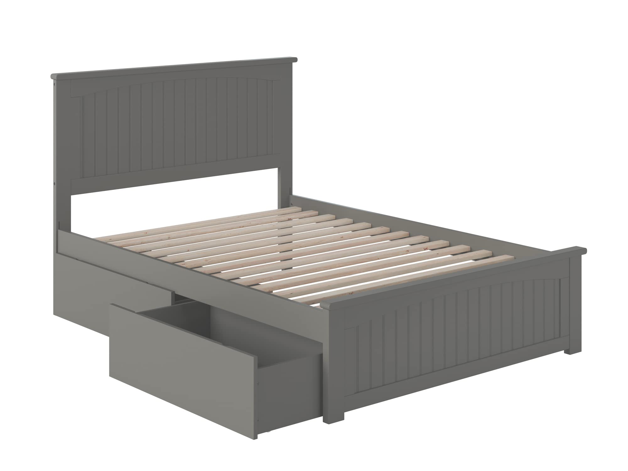 Nantucket Full Size Platform Bed Frame with Matching Footboard & Urban Storage Drawers - Grey Modern Bedroom Furniture for Small Spaces & Guest Rooms