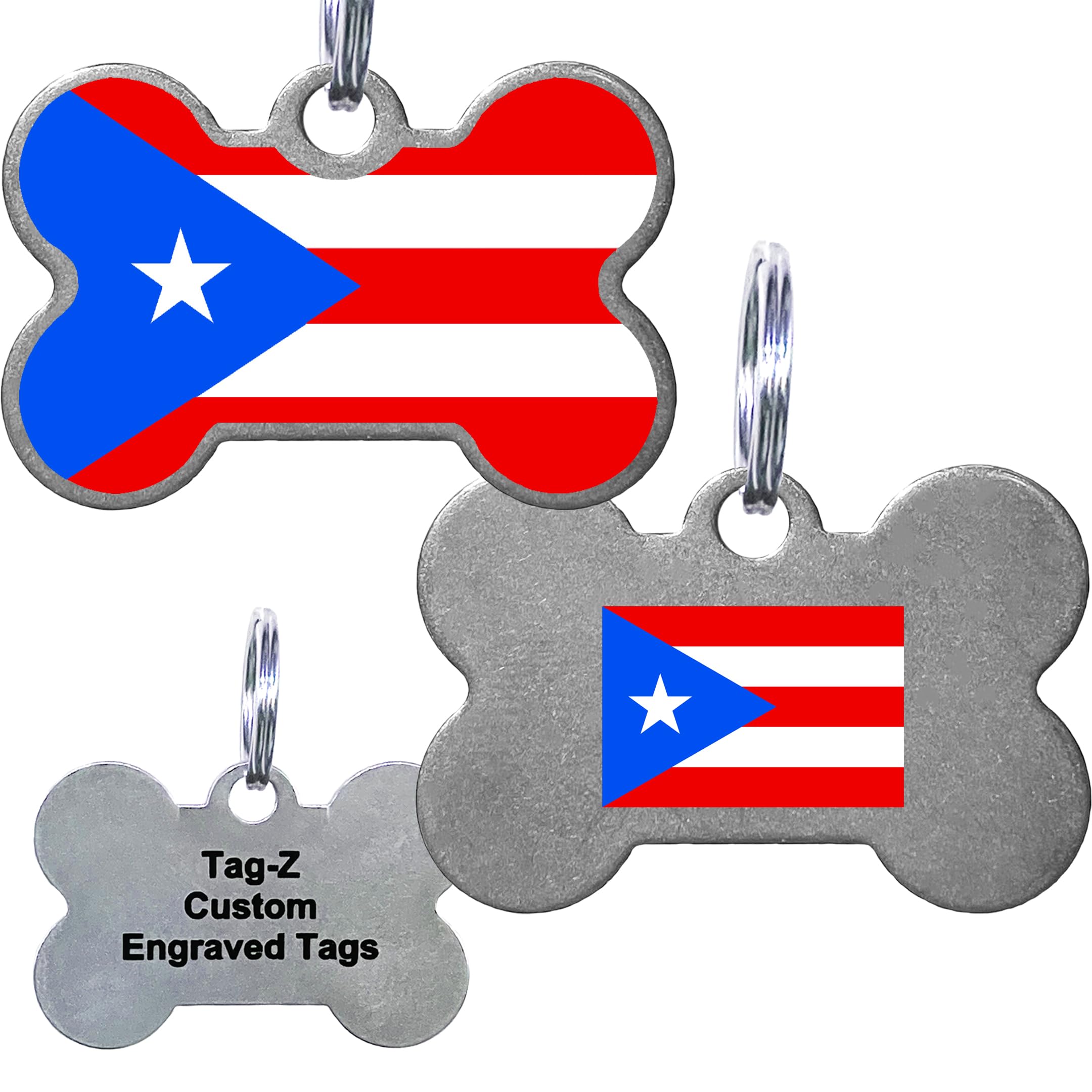 Custom Engraved Puerto Rico Flag Pet ID Tags - Personalized Laser Engraved Bone Shape Dog & Cat Collar Tags - Perfect for Travel, Daily Walks & Pet Safety Identification
