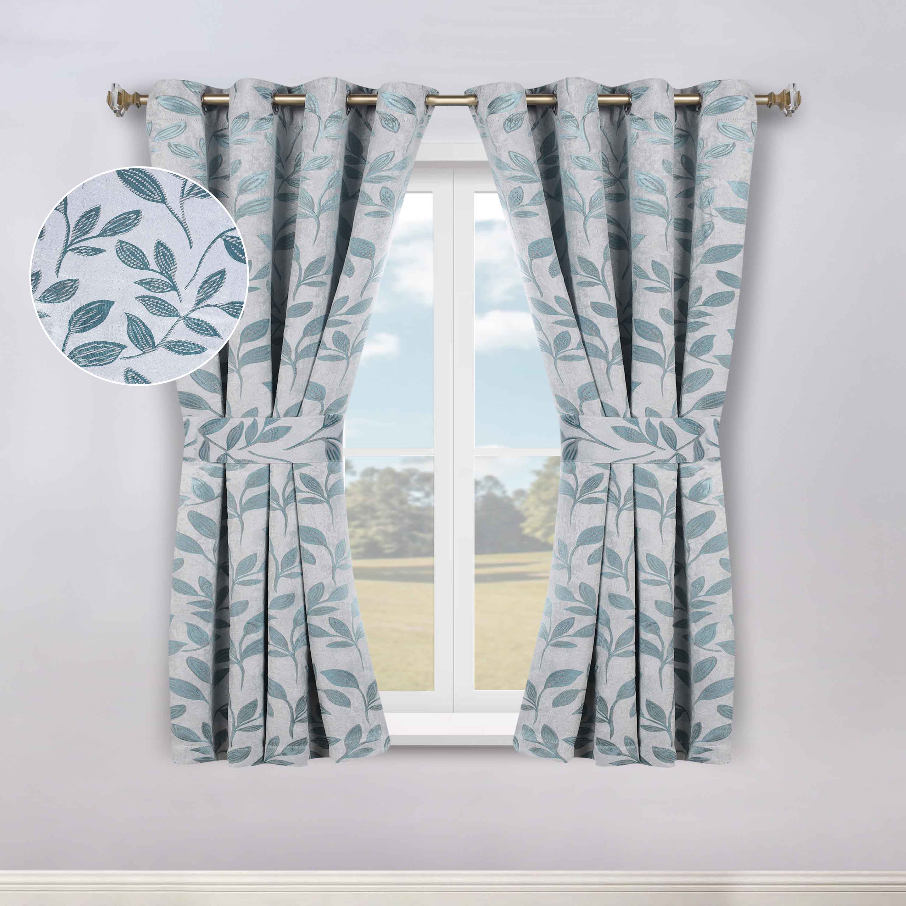 Blackout Curtains for Bedroom - Set of 2 Panels, 100% Room Darkening Thermal Insulated Drapes with Leaves Pattern - Perfect for Nursery, Home Theater & Light Sleepers