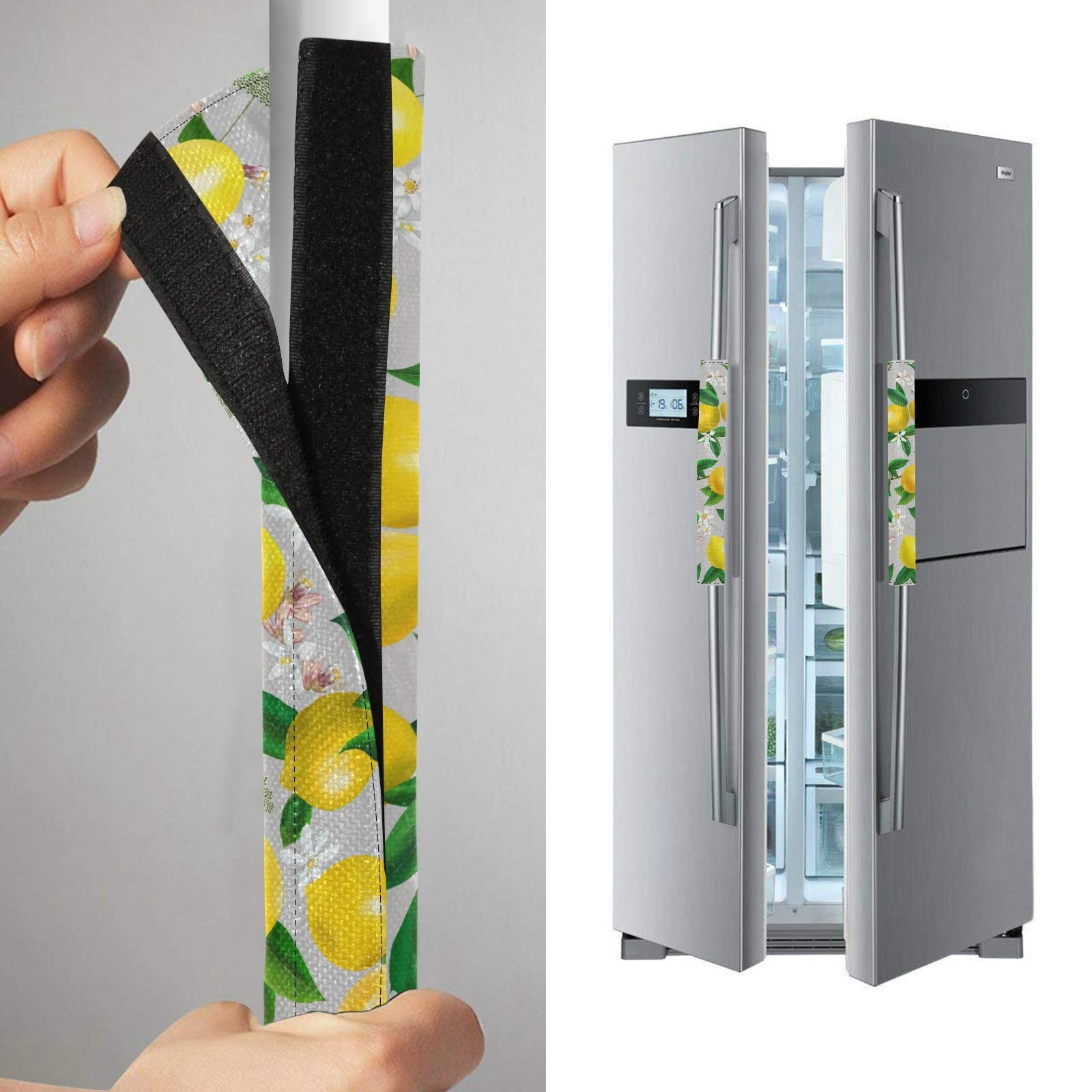 JUNZAN 2-Pack Lemon Refrigerator Door Handle Covers - Washable Protective Covers for Kitchen Appliances, Prevents Smudges, Drips, Food Stains & Oil - Keep Your Fridge Clean & Hygienic (Perfect for Homes, Restaurants & Offices)