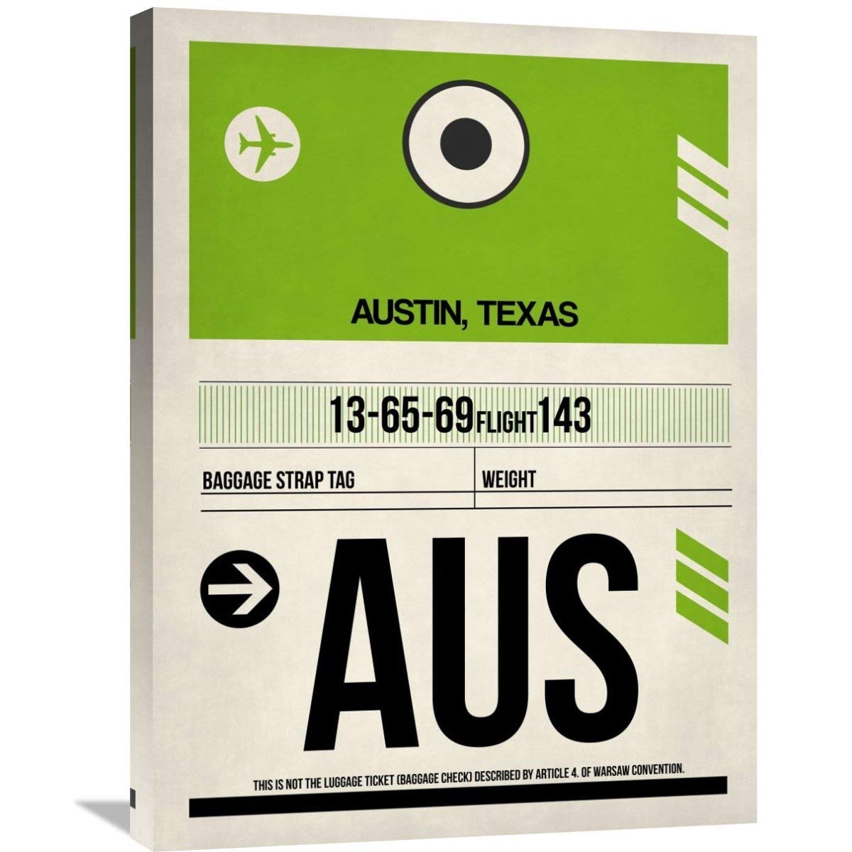 AUS Austin Skyline Luggage Tag Stretched Canvas Wall Art - 40x30 Inches Texas Travel Decor for Home & Office