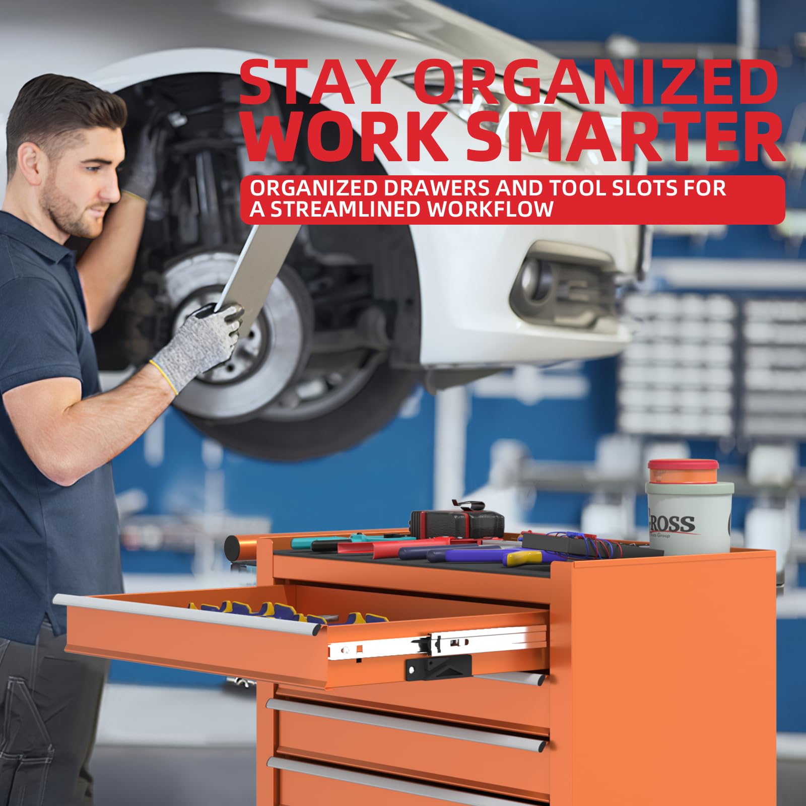 4-Drawer Heavy-Duty Metal Tool Chest with Wheels - Large Capacity Lockable Rolling Tool Cabinet for Mechanics, Garage & Workshop Organization | Durable Storage for Tools, Equipment & Automotive Supplies