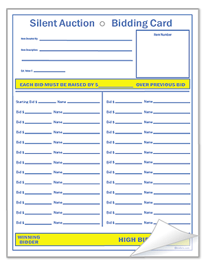 100 Silent Auction Full Page Bid Sheets (8.5