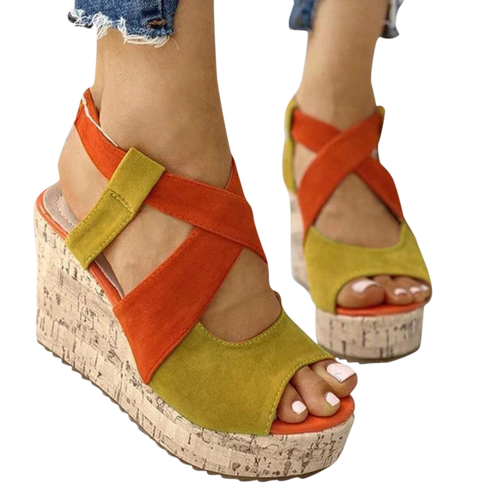 **Women's Color Block Wedge Sandals 2022 - Open Toe Buckle Casual Platform Wedges for Summer | Beach, Vacation & Everyday Wear**