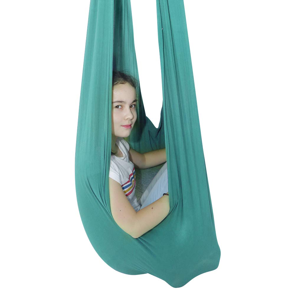 TOPARCHERY Therapy Swing for Kids - Indoor Sensory Cuddle Hammock for Special Needs, ADHD & Aspergers - Green Snuggle Swing with Hardware Set - Perfect for Relaxation, Calming & Sensory Integration Therapy