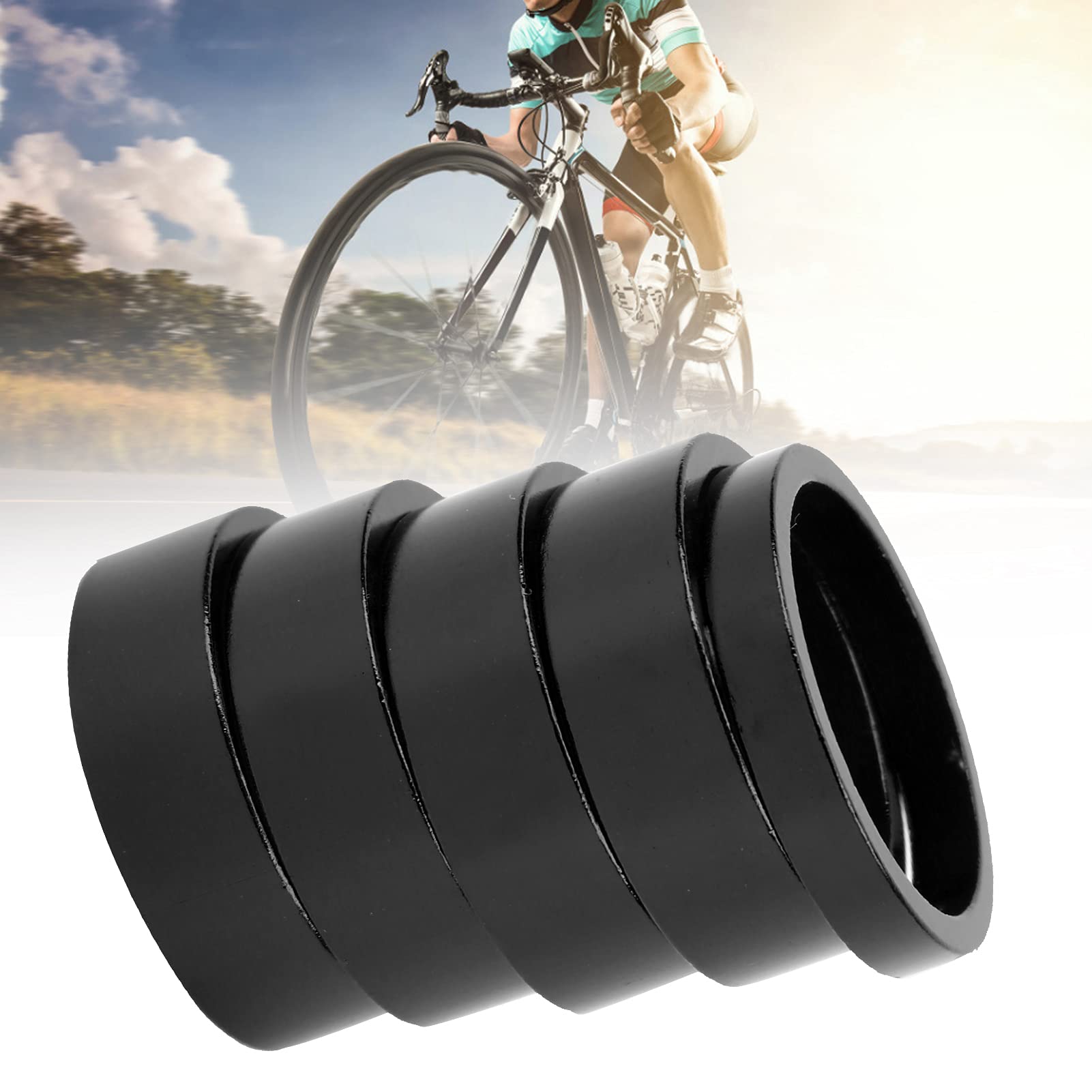 BNineteenteam 5-Piece Mountain Bike Fork Washer Set - Black Headset Spacer & Stem Gasket Kit for Bicycle Repair & Maintenance | Durable Replacement Parts for MTB, Road & Hybrid Bikes | Perfect for DIY Mechanics & Bike Shops