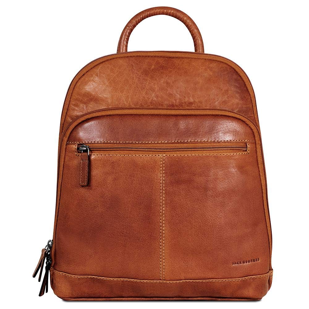 Jack Georges Voyager Small Backpack #7835 - Genuine Leather Honey Brown Laptop Backpack for Men & Women, Perfect for Work, Travel & Everyday Use
