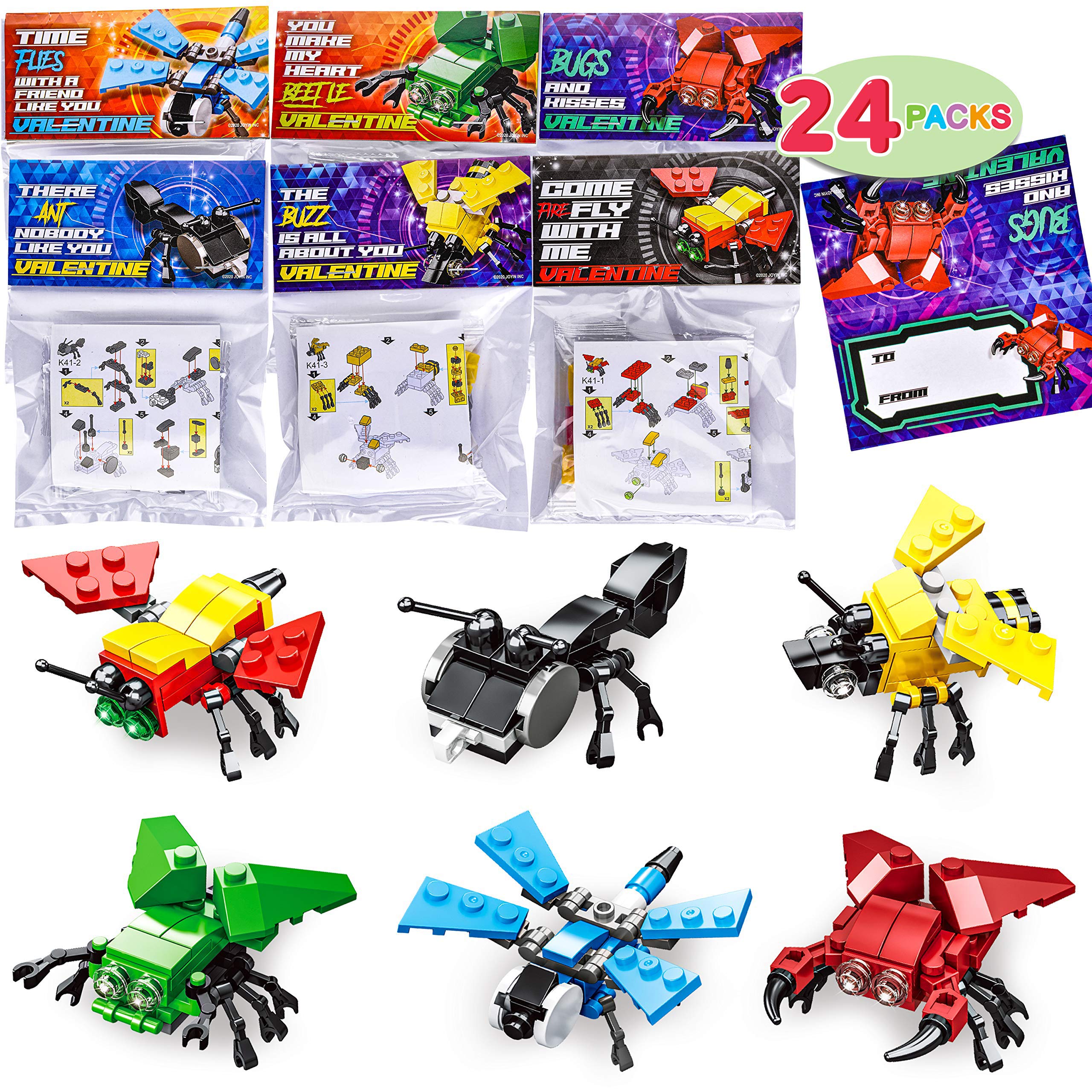 JOYIN 24-Pack Valentine's Day Cards with Animal Building Blocks - Fun Party Favors for Kids, Classroom Exchange Gifts, Valentine's Greetings (Perfect for School Parties & Friendship Celebrations)