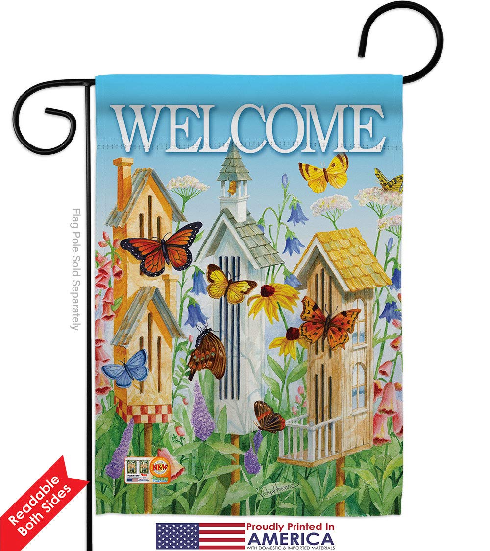 Double-Sided Farmhouse Floral Welcome Butterfly Garden Flag Set - 13x18.5 Inch Outdoor Yard Decoration, Made in USA - Perfect for Front Porch, Spring Decor & Housewarming Gifts