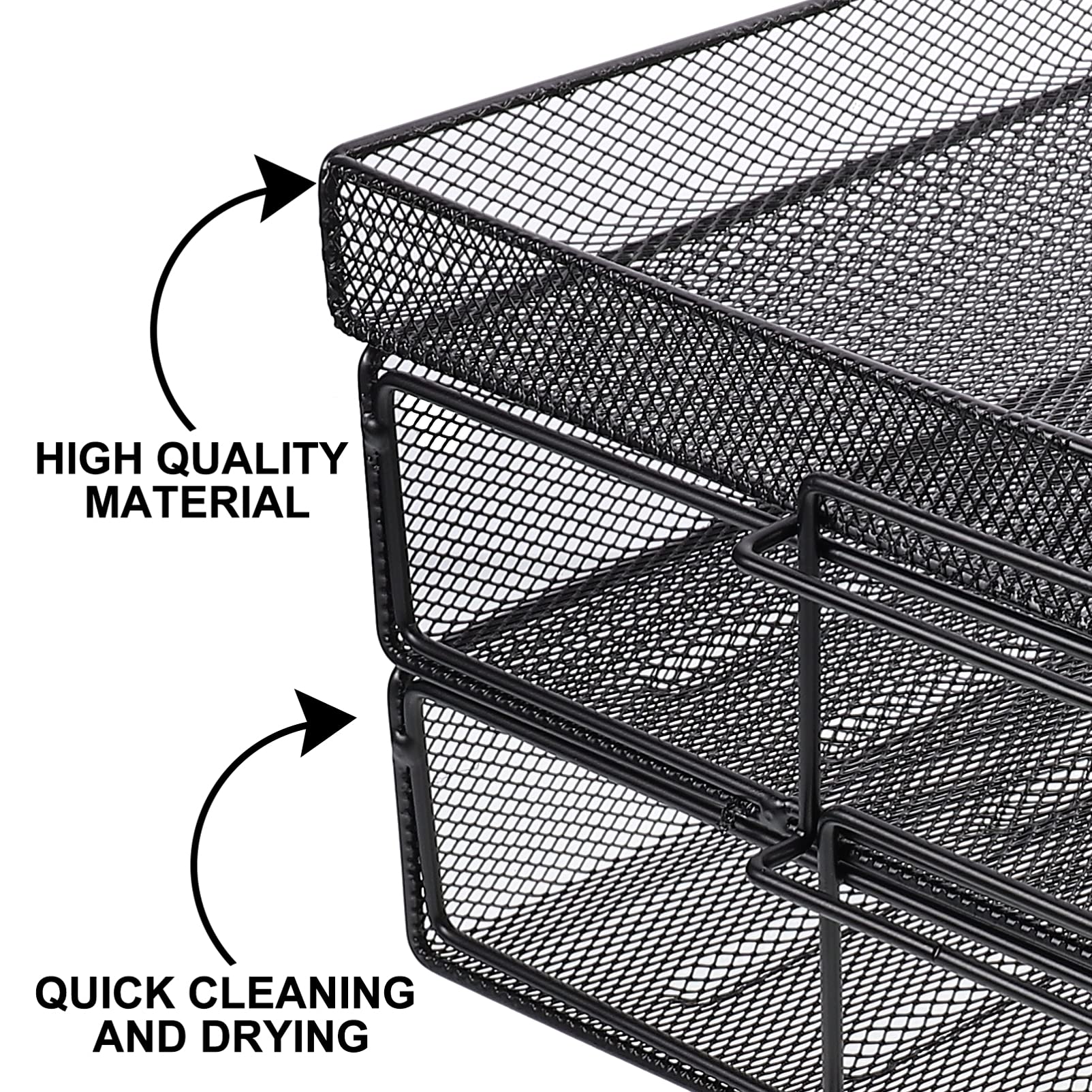 NUOBESTY 3-Tier Mesh Desk Organizer - Black Vertical Stackable File Tray for Documents, Letters & Office Supplies | Perfect for Home Office, School & Workspace Organization