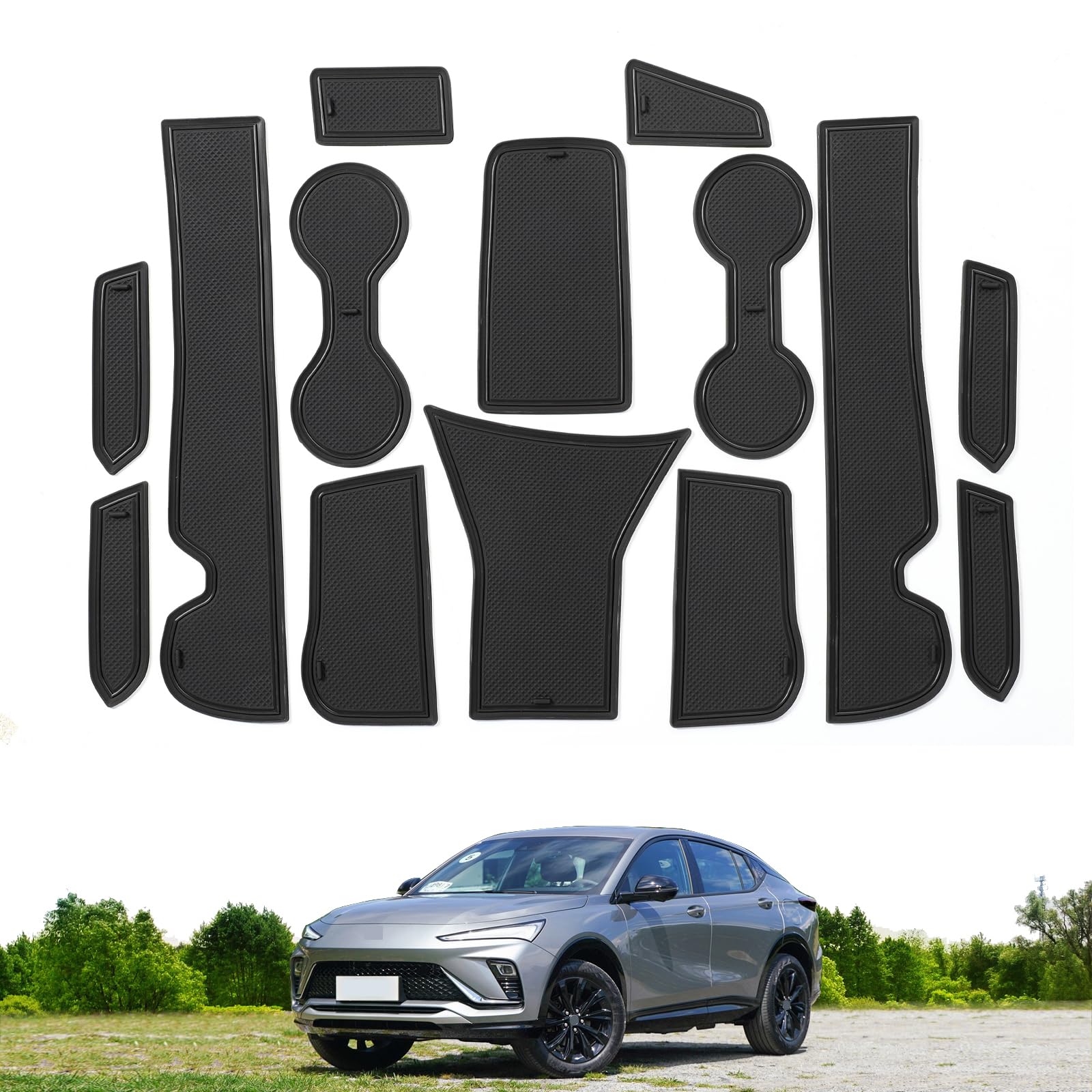 SMABEE Custom Fit Cup Holder Inserts & Interior Accessories for Buick Envista 2024 2025 - Premium Black Center Console Liners, Door Slot Mats & Pocket Protectors | Perfect for Car Organization & Spill Protection