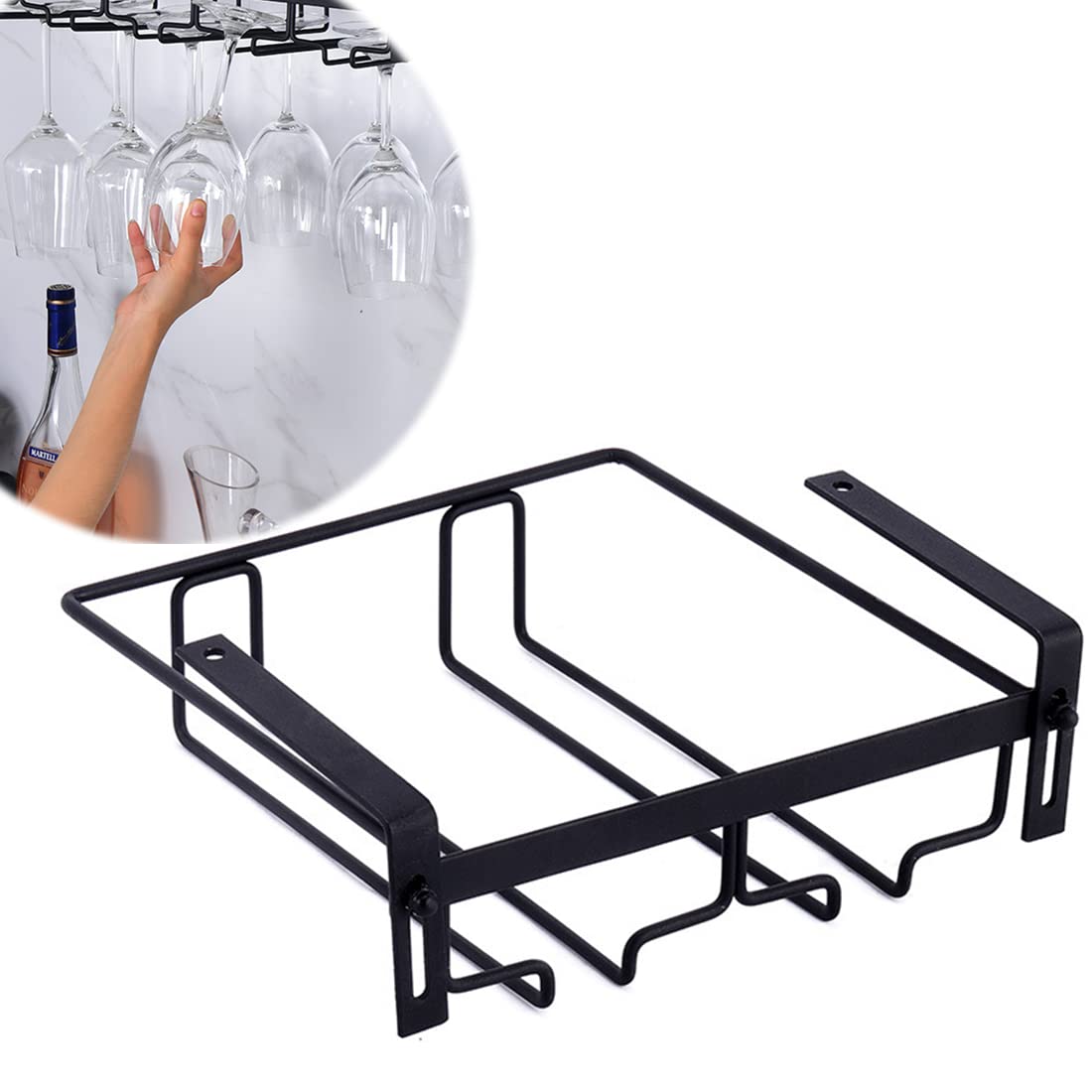 Under Cabinet Wine Glass Rack - 3 Slot Hanging Stemware Holder for Kitchen & Bar Storage - Black Metal Wine Glass Organizer - Perfect for Small Spaces, Apartment Living & Entertaining Guests