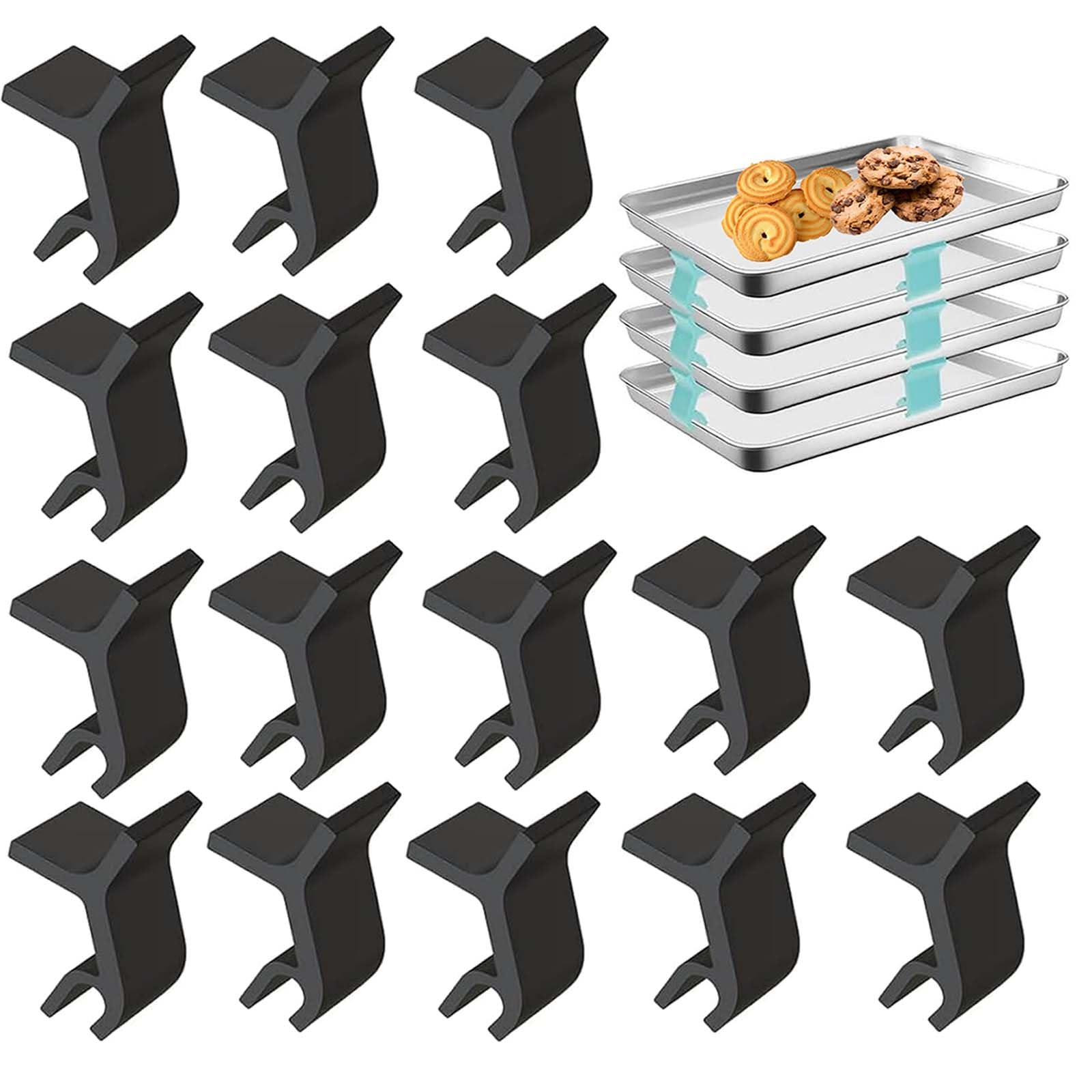 Baking Sheet Stackers & Cookie Sheet Stacking Clips - 16pcs Reusable Space-Saving Organizer for Freeze Dryer Trays & Sheet Pans (Black) - Perfect for Kitchen Storage, Baking Organization & Freeze Drying Prep