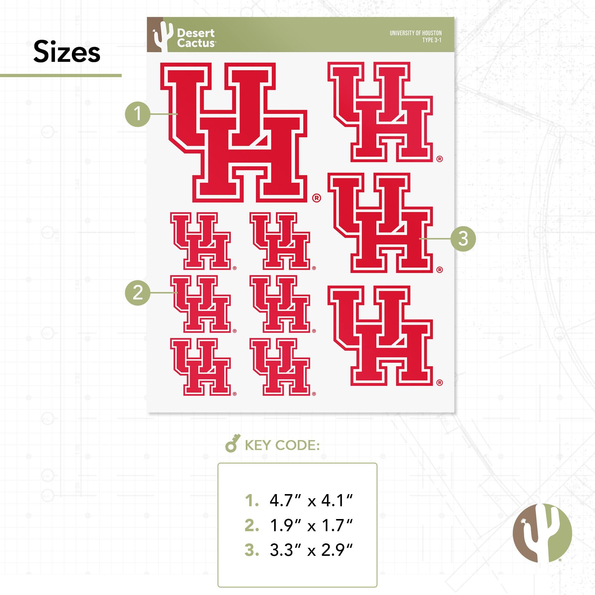 University of Houston NCAA Vinyl Sticker Decal - Waterproof, Durable for Laptop, Water Bottle, Car, Scrapbook (Sheet of 3) - Perfect for School Spirit, College Decor & Fan Gifts