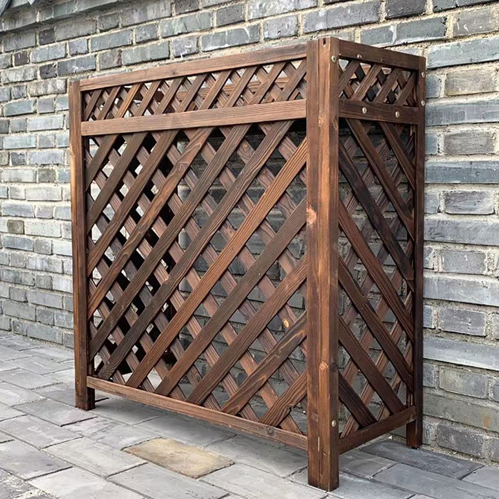 ZZXUAN Solid Wood Air Conditioner Cover - Decorative Outdoor AC Unit Protector with Flower Stand, Durable Wooden Frame for AC Condenser (4 Sizes) - Perfect for Patio, Garden, and Home Exterior Decoration