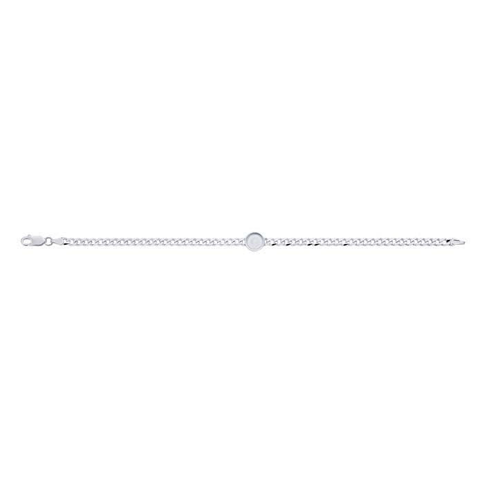 4.4mm Sterling Silver Diamond Cut Curb Chain Bracelet with 10mm Round Bezel Cabochon Blank Mounting - DIY Jewelry Making, Custom Handmade Jewelry for Gifts, Weddings & Special Occasions