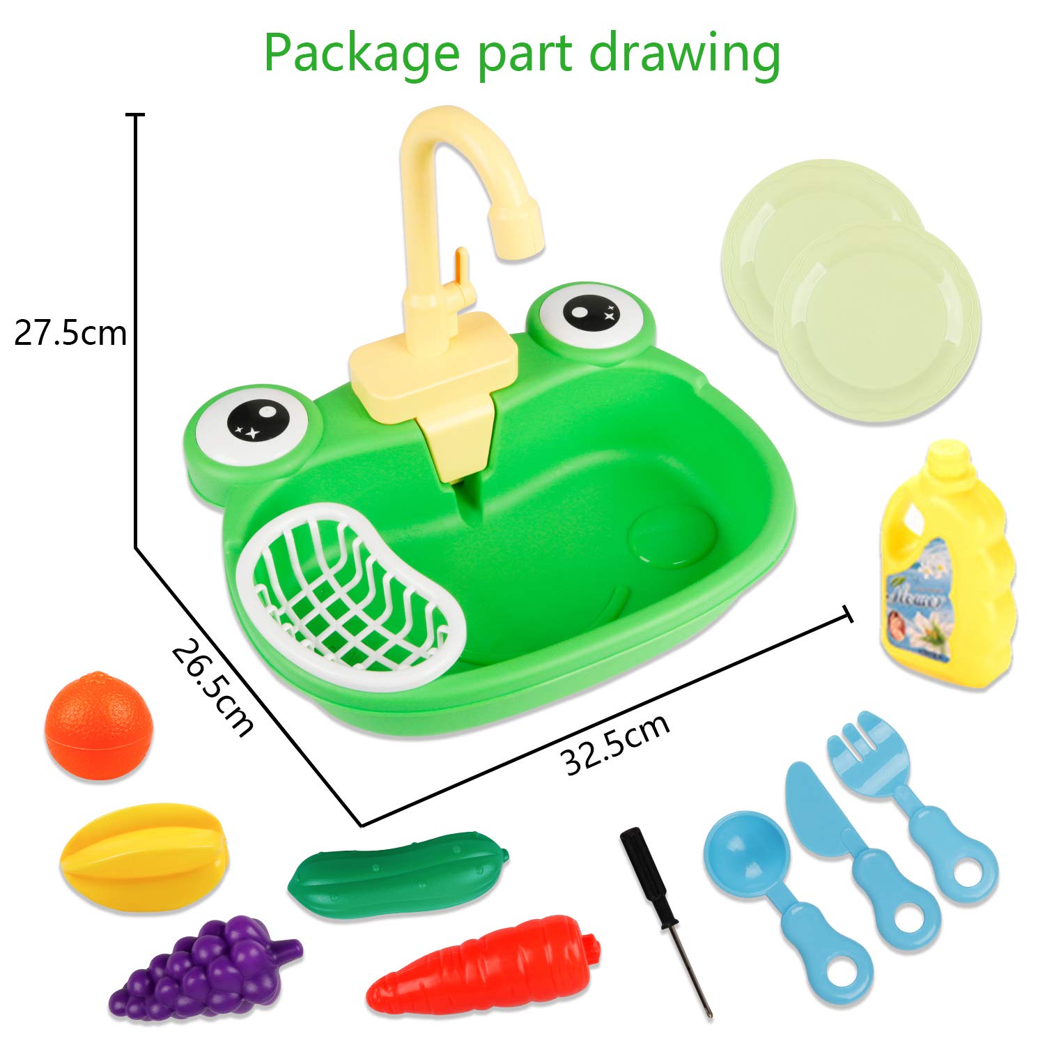 Ruibytree Kids Pretend Play Kitchen Sink Toy with Electric Running Water Faucet, Dishwasher & Cutting Food Set - Role Play Accessories for Toddlers (Cute Frog Design) | Perfect for Imaginative Play, Preschool Learning & Birthday Gifts