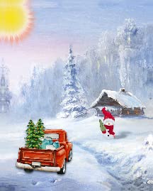 Snowman and Vintage Red Truck