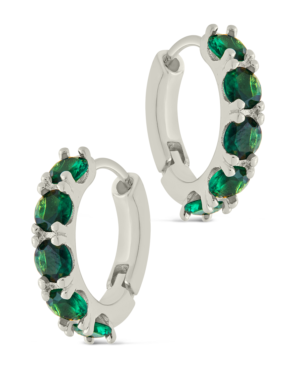 Olivia Emerald CZ Micro Hoop Earrings - 14K Gold Plated Cubic Zirconia Small Hoop Earrings for Women, Perfect for Everyday Wear, Parties & Gifts