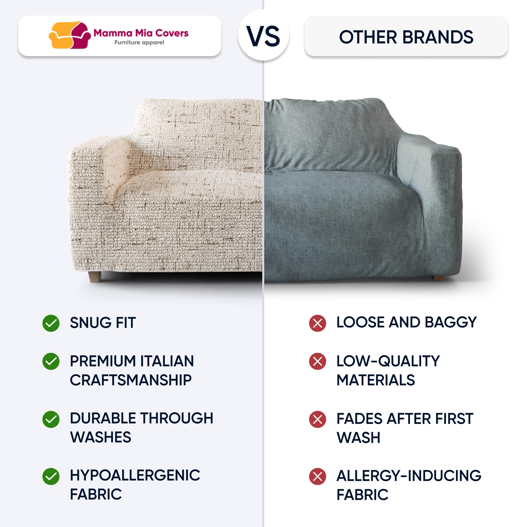 PAULATO BY GA.I.CO. Oversized Loveseat Slipcover - Stretch Sofa Cover for Couches & Chairs - 1-Piece Washable Microfiber Protector in Mossy Grey - Perfect for Living Room, Bedroom or Office Furniture Protection