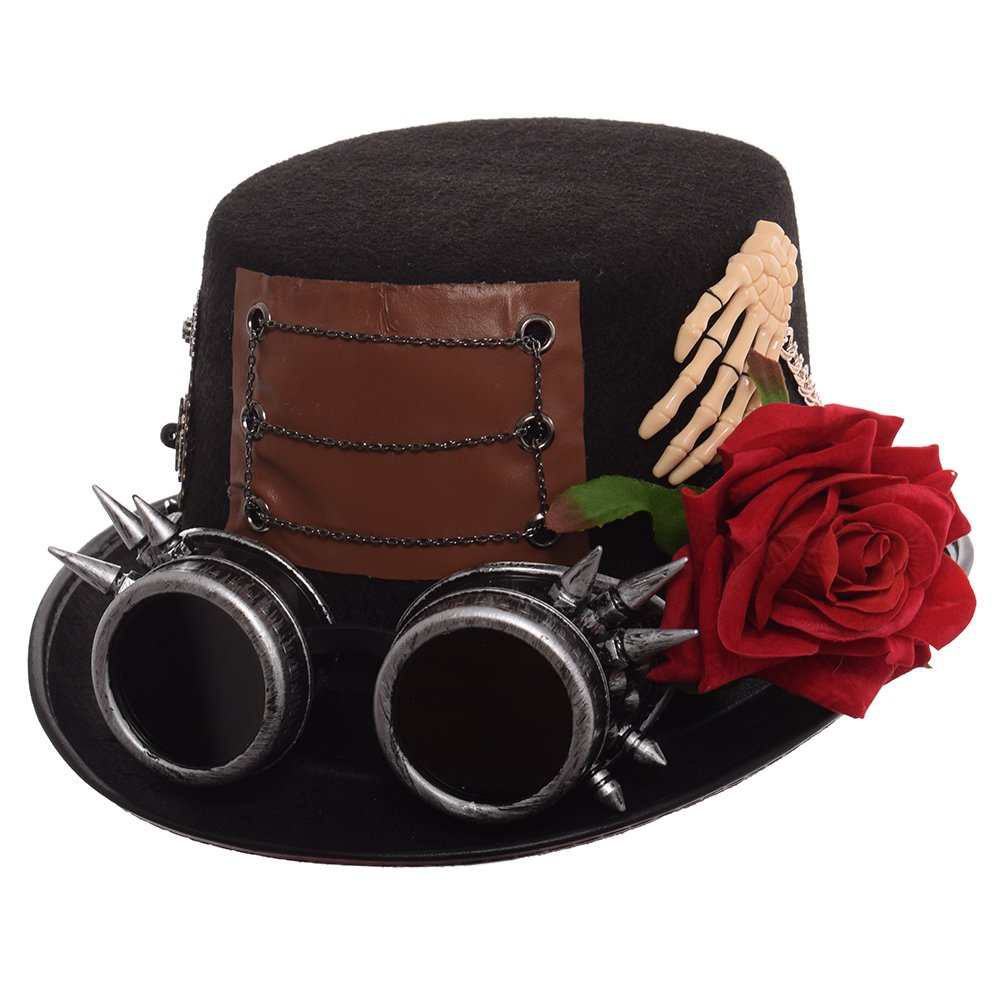Vintage Steampunk Top Hat with Goggles - Adjustable Halloween Costume Accessory for Cosplay, Victorian, Gothic & Halloween Parties
