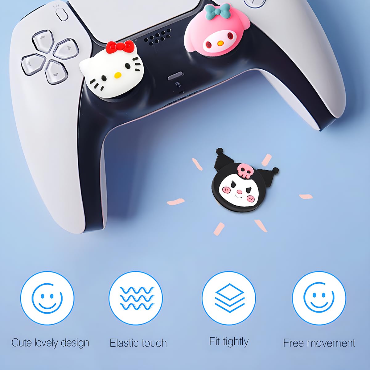 PERFECTSIGHT 4PCS Soft Rubber 3D Thumb Grip Caps for PlayStation 5/4, Xbox Series X/S, Xbox One, Switch PRO Controller & Steam Deck - Rabbit, Kitty, Dog Design Joystick Cover Set - Improve Gaming Comfort & Grip for Long Play Sessions